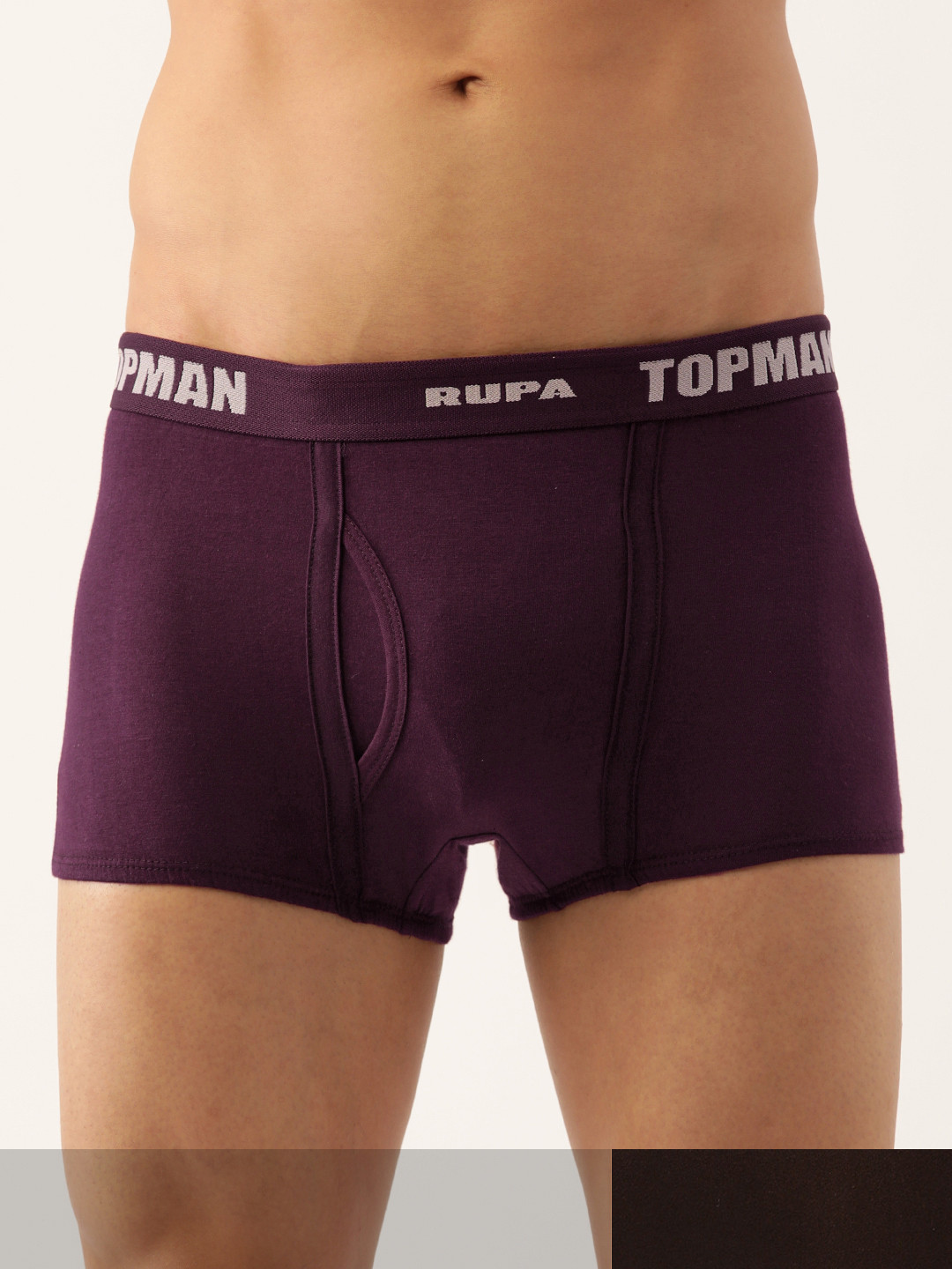 Rupa Men Set of 2 Brown & Purple Solid Cotton Trunks