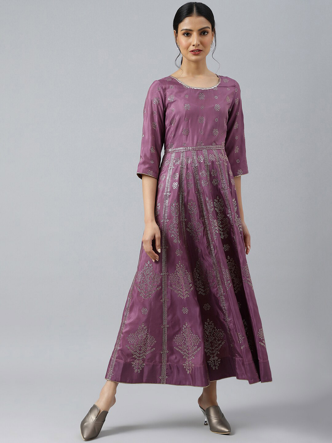 W Purple Ethnic Motifs Ethnic Maxi Dress