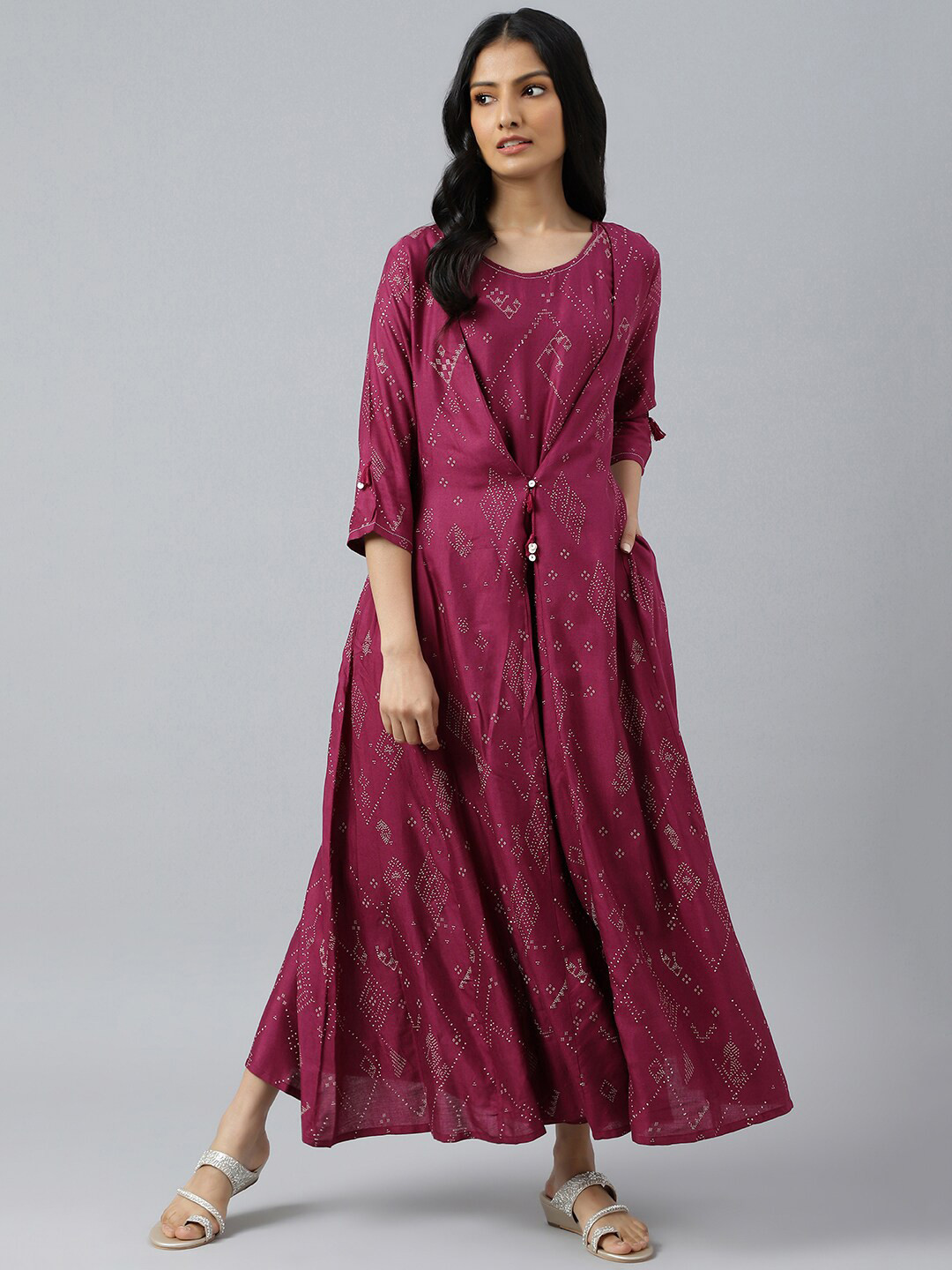 W Women Wine Mock Layer Kimono Jumpsuit