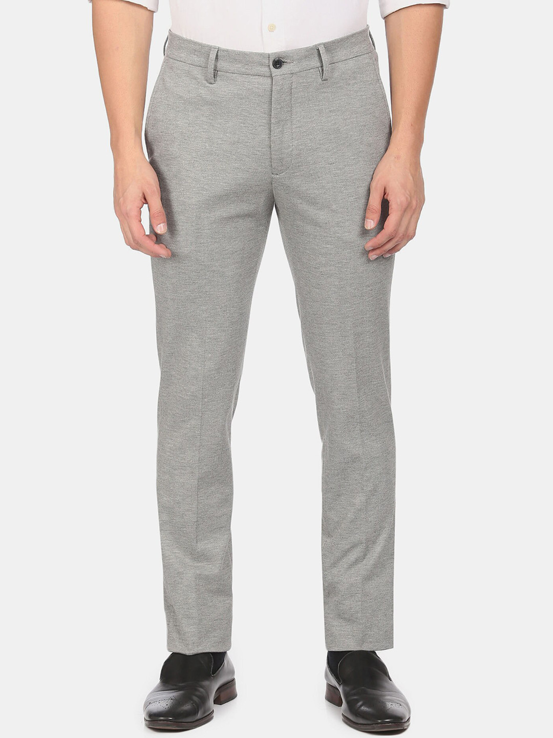 Arrow New York Men Grey Textured Slim Fit Trousers