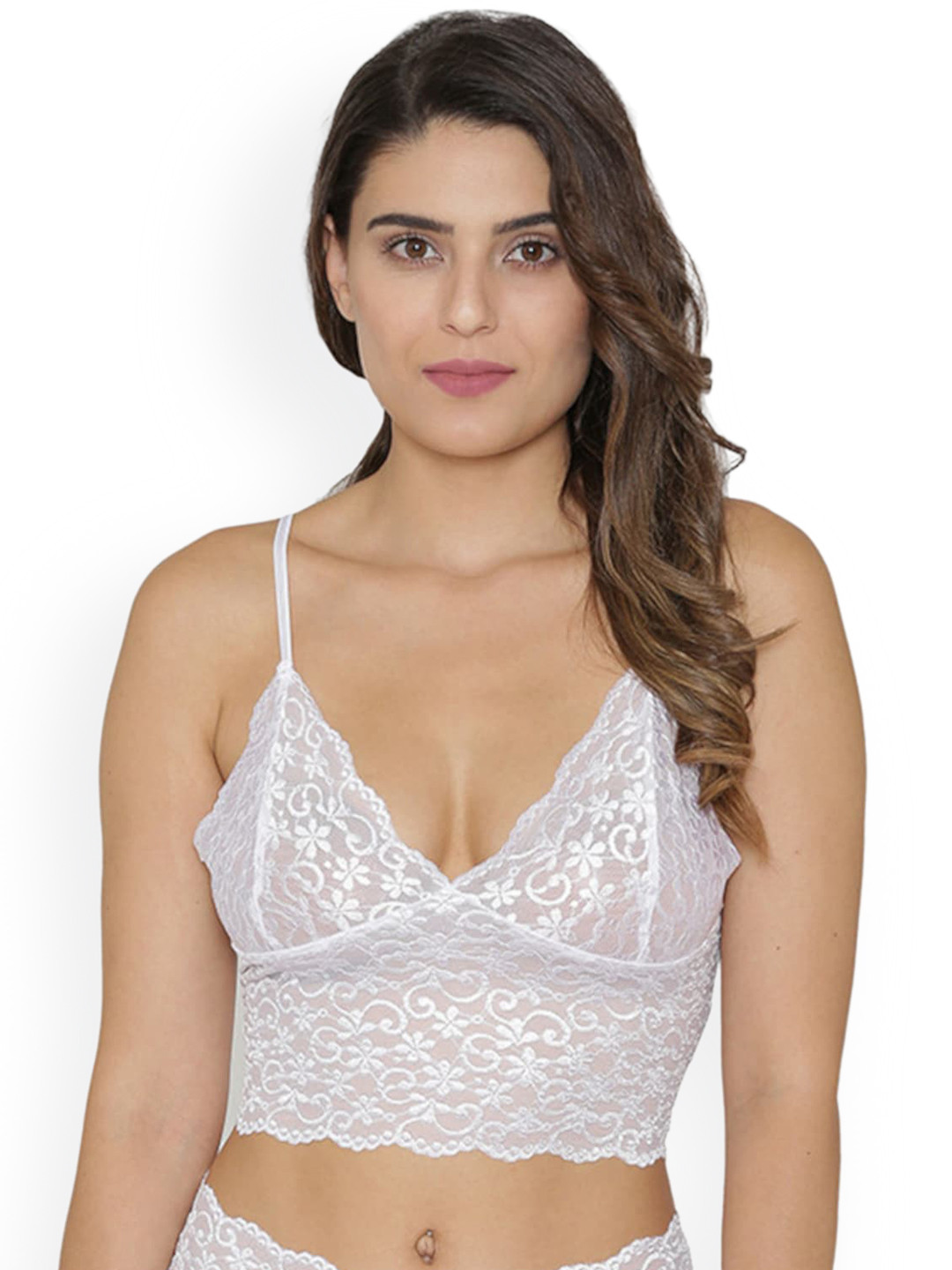 N-Gal Women's White Floral Bralette Bra