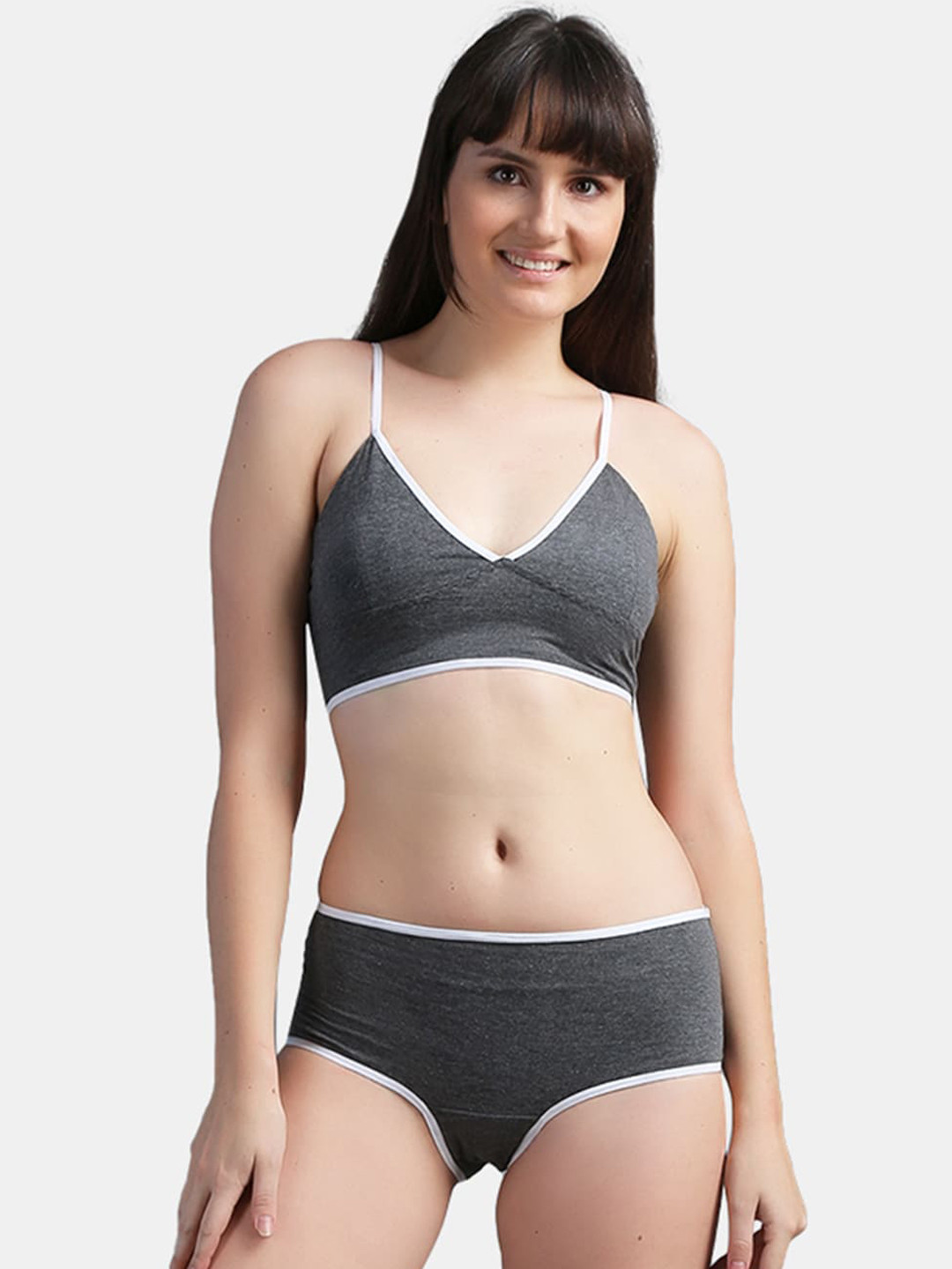 N-Gal Women Grey Solid Lingerie Set NRLS23-DarkGrey