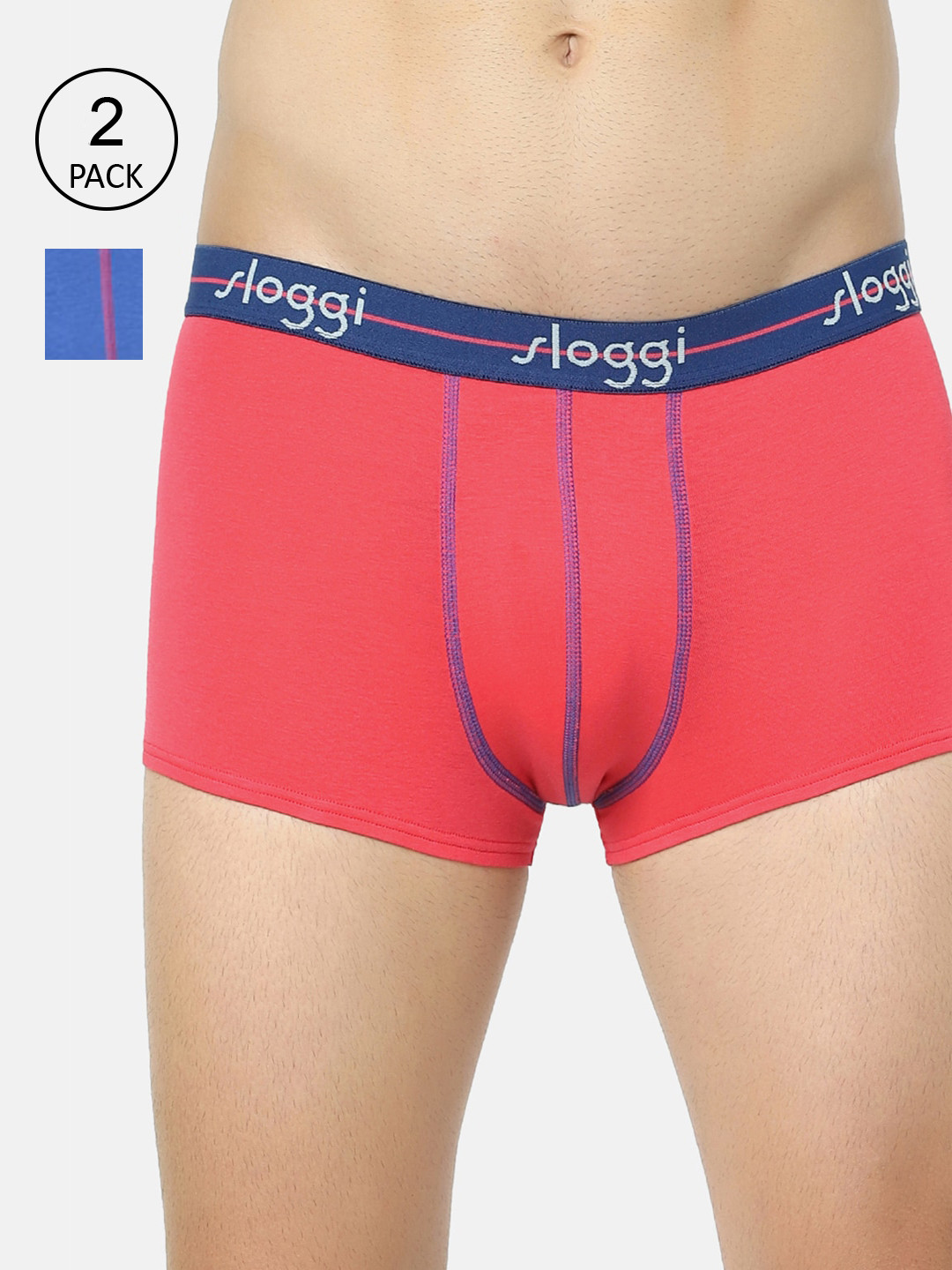 Sloggi Men Pack of 2 Pink & Blue Solid Trunks