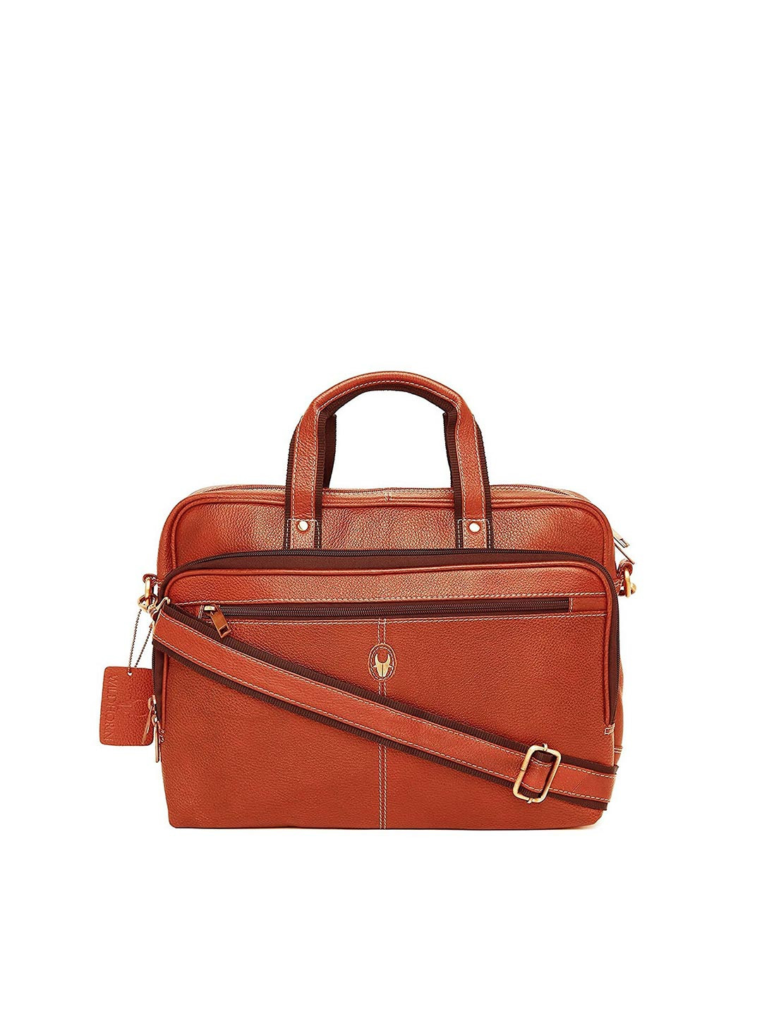 WildHorn Men Tan & Gold-Toned Leather Laptop Bag