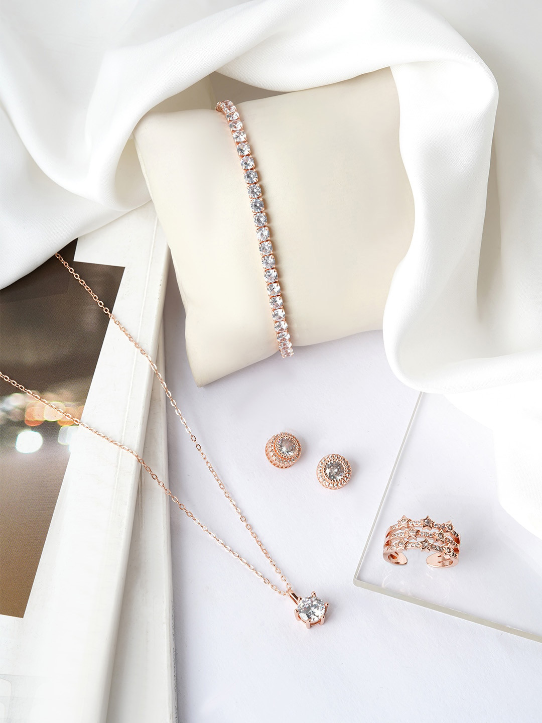 JOKER & WITCH Rose Gold-Toned Artificial Stones Studded Jewellery Set