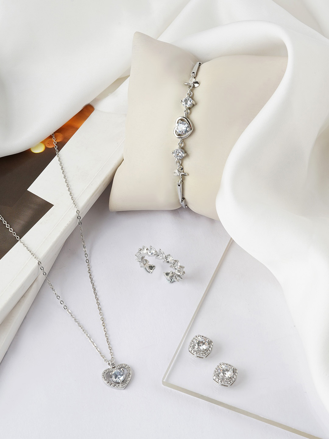 JOKER & WITCH Women Silver-Toned & White Stones-Studded Jewelry Set