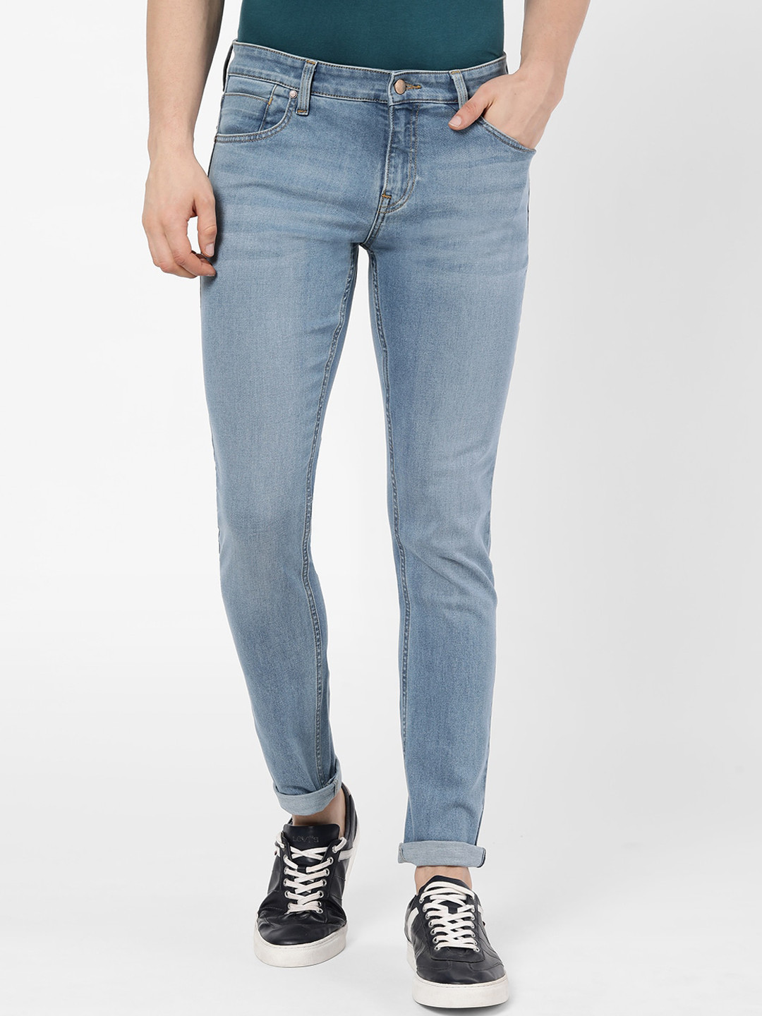 R&B Men Blue Skinny Fit Heavy Fade Jeans
