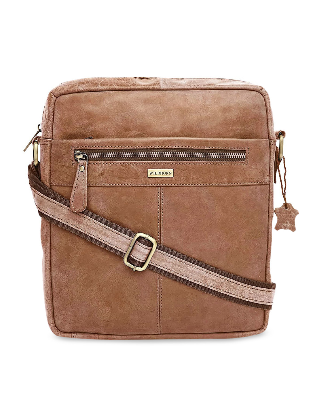 WildHorn Tan Leather Oversized Structured Sling Bag