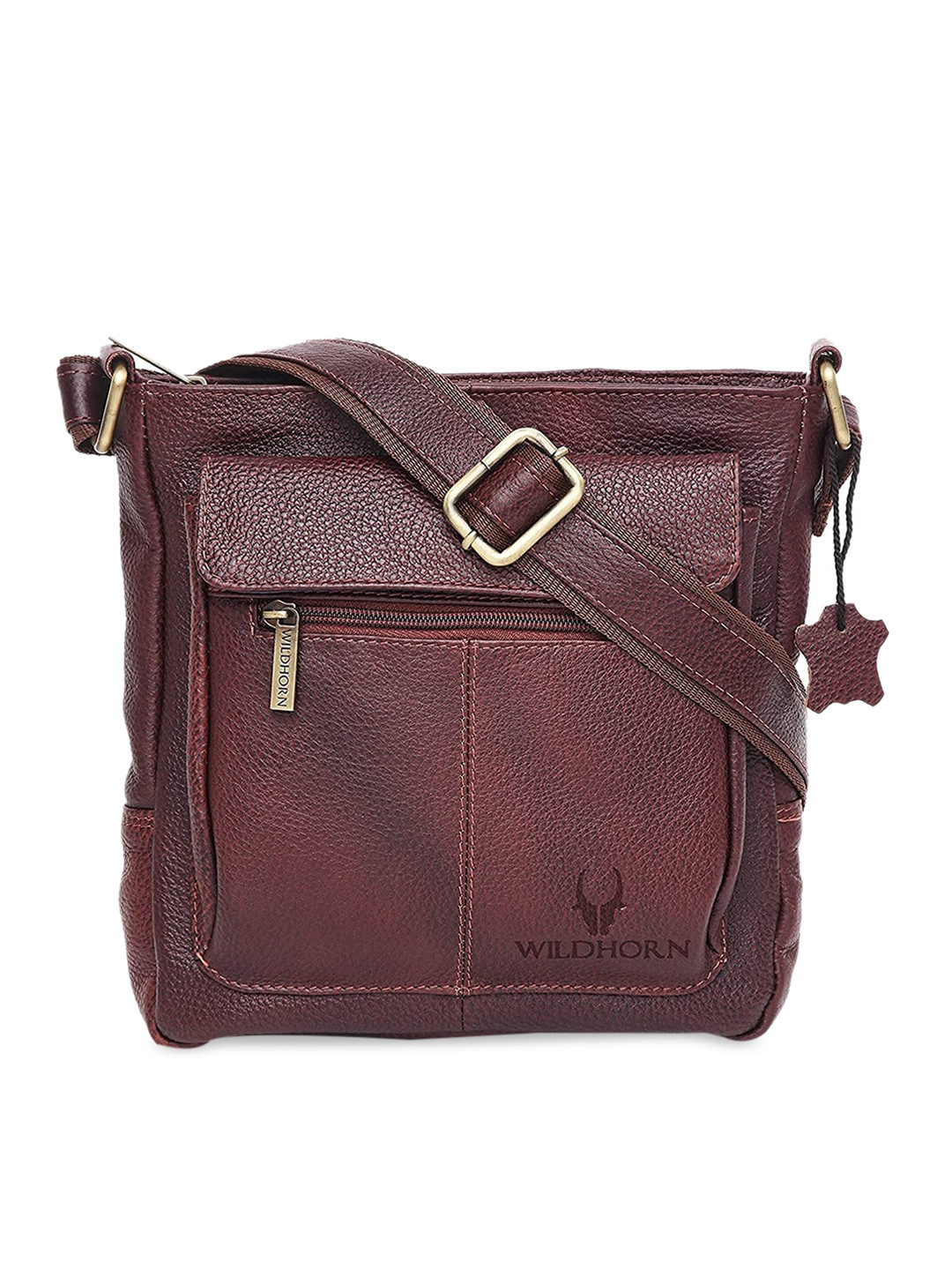 WildHorn Maroon Leather Bowling Sling Bag