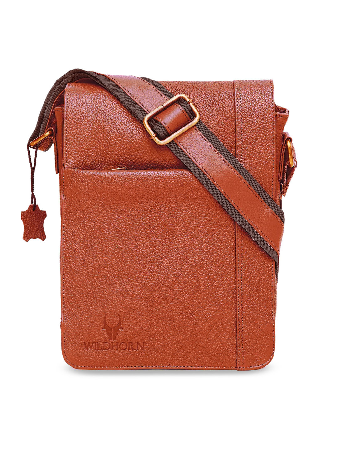 WildHorn Tan Leather Structured Sling Bag