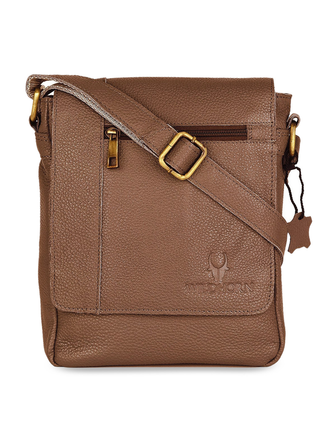 WildHorn Men Brown Leather Structured Sling Bag
