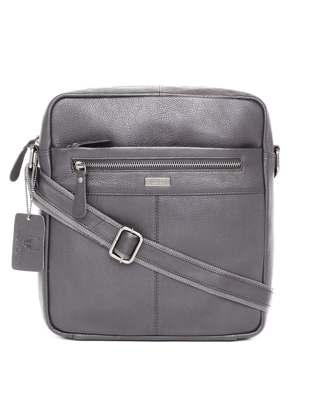 WildHorn Grey Leather Structured Sling Bag
