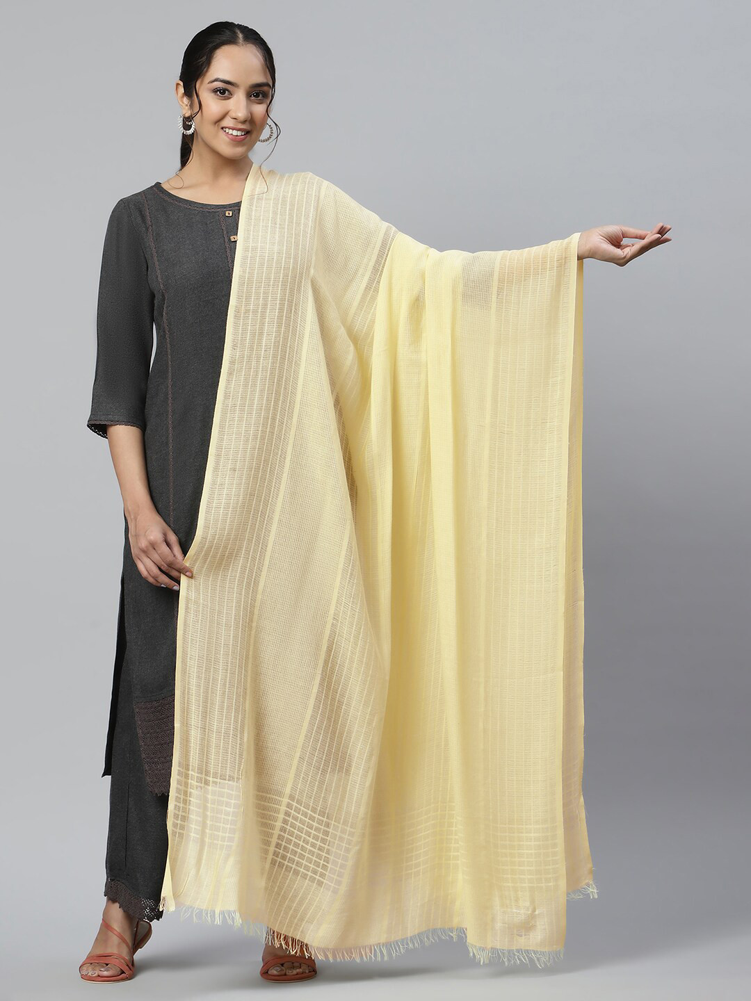 AURELIA Women Yellow Cotton Viscose Dupatta