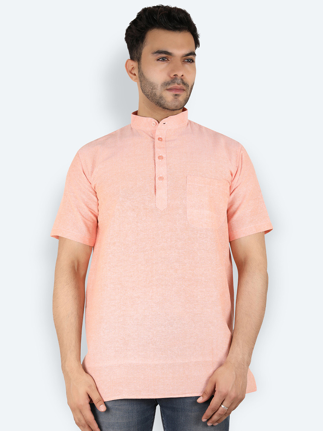 Latest Chikan Garments Men Peach Solid Kurta