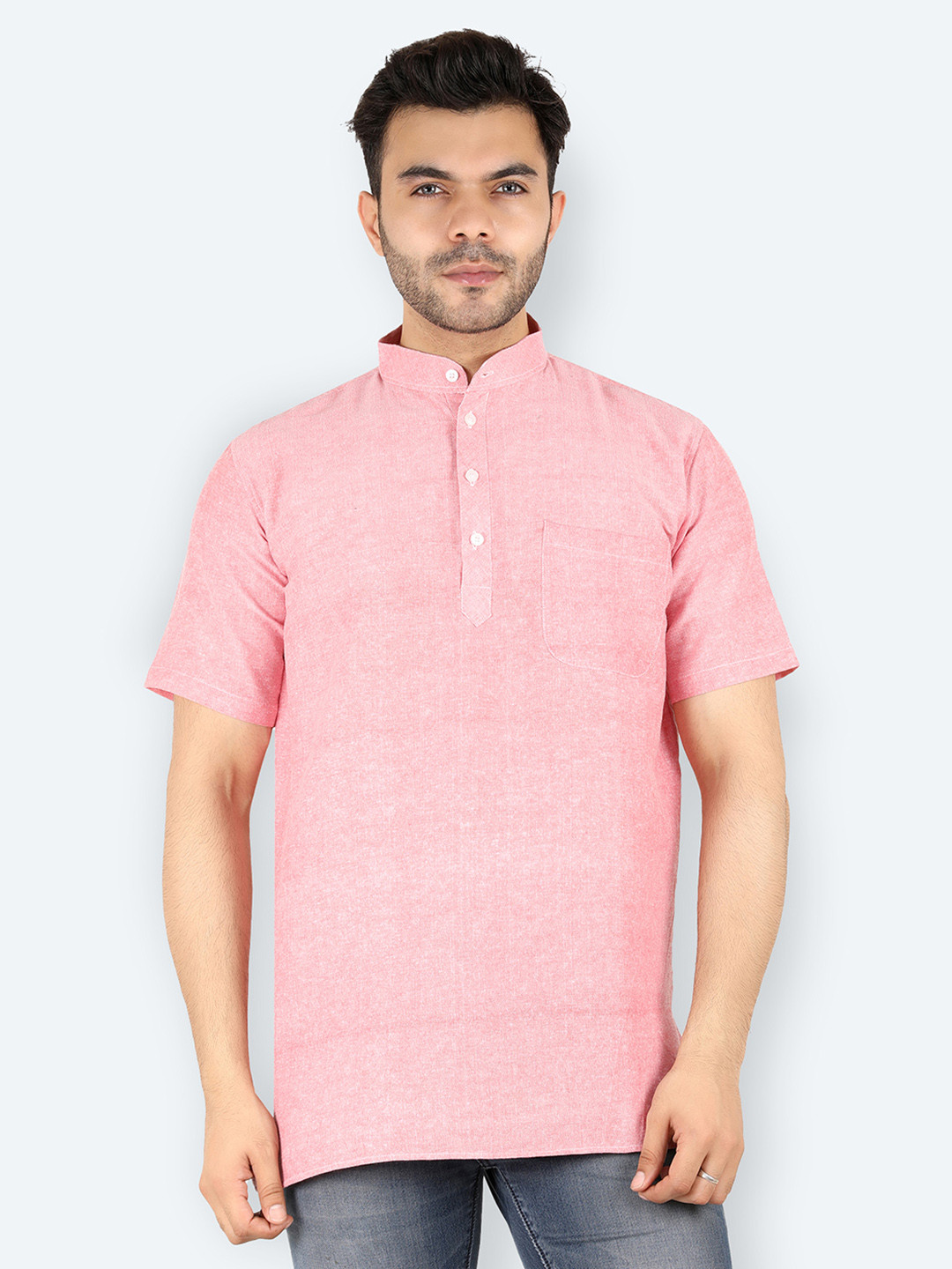 Latest Chikan Garments Men Pink Mandarin Collar Kurti