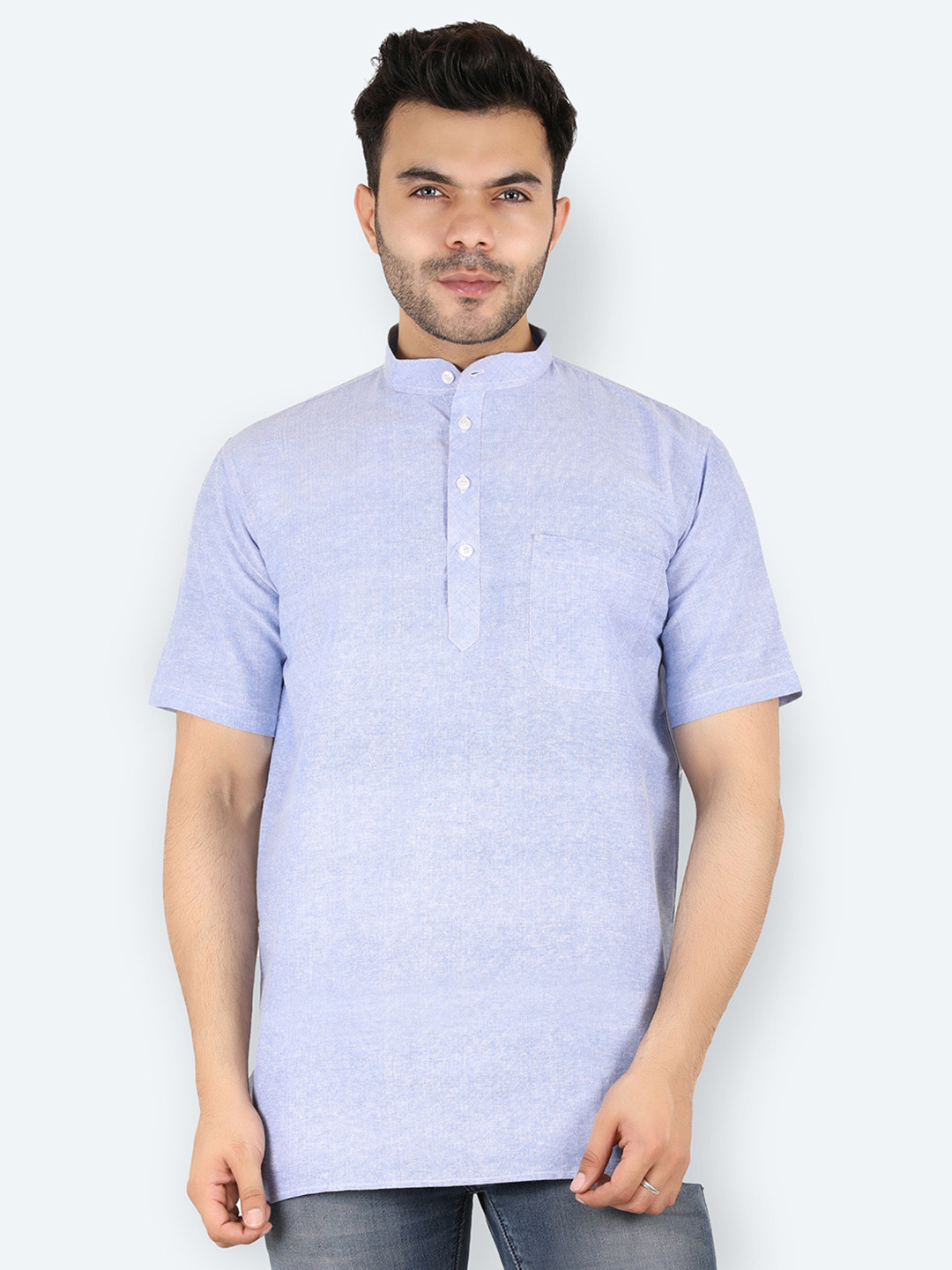 Latest Chikan Garments Men Blue Solid Kurta