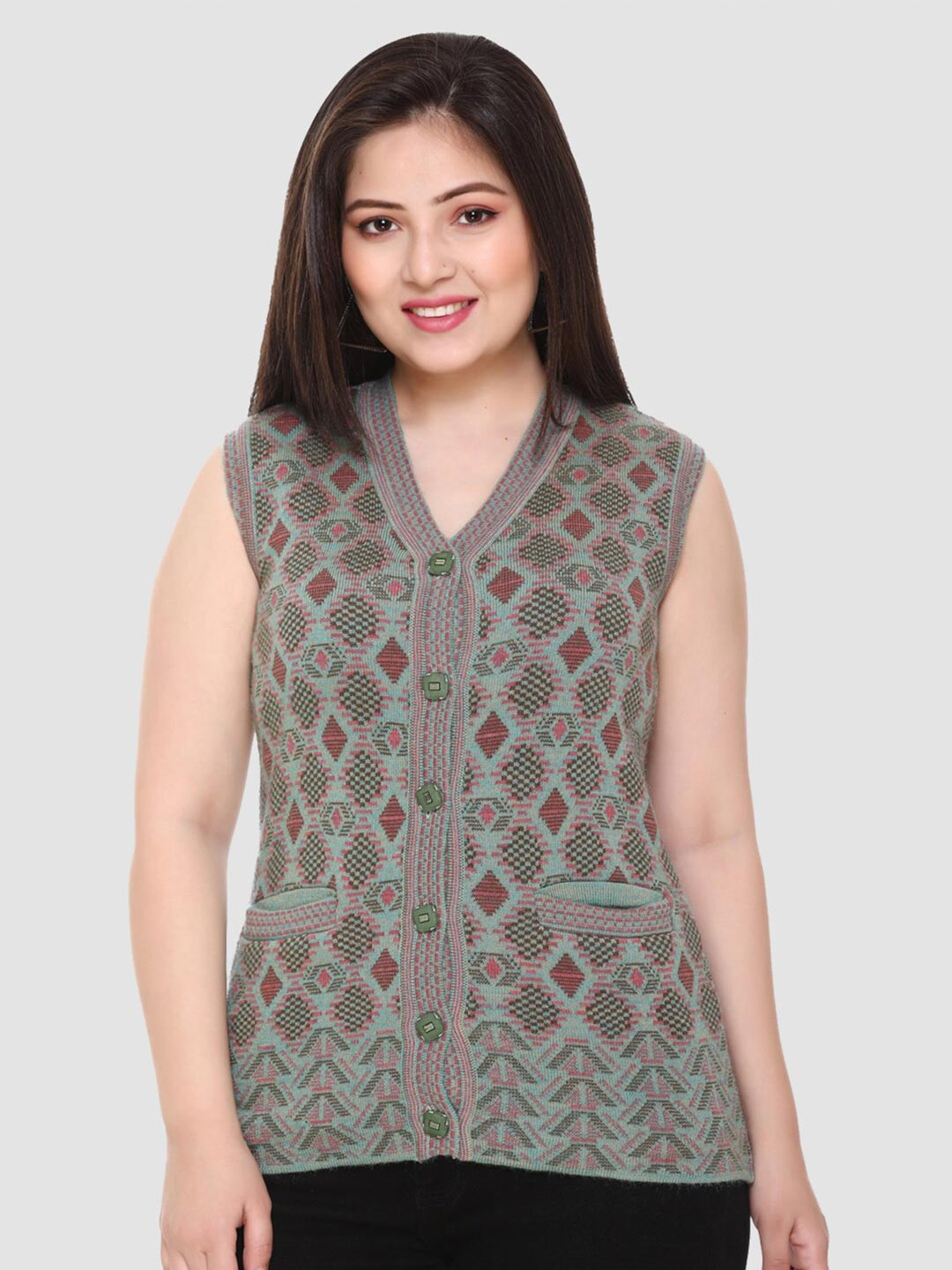 aarbee Women's Green & Pink Cardigan