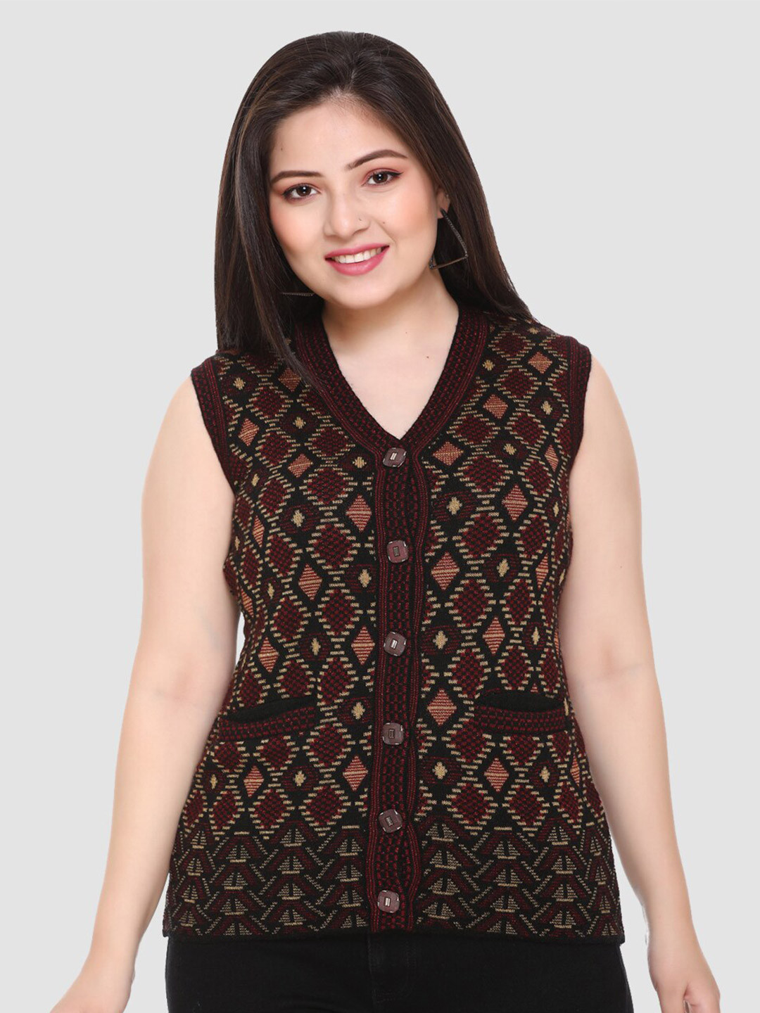 aarbee Women's Black & Beige Cardigan