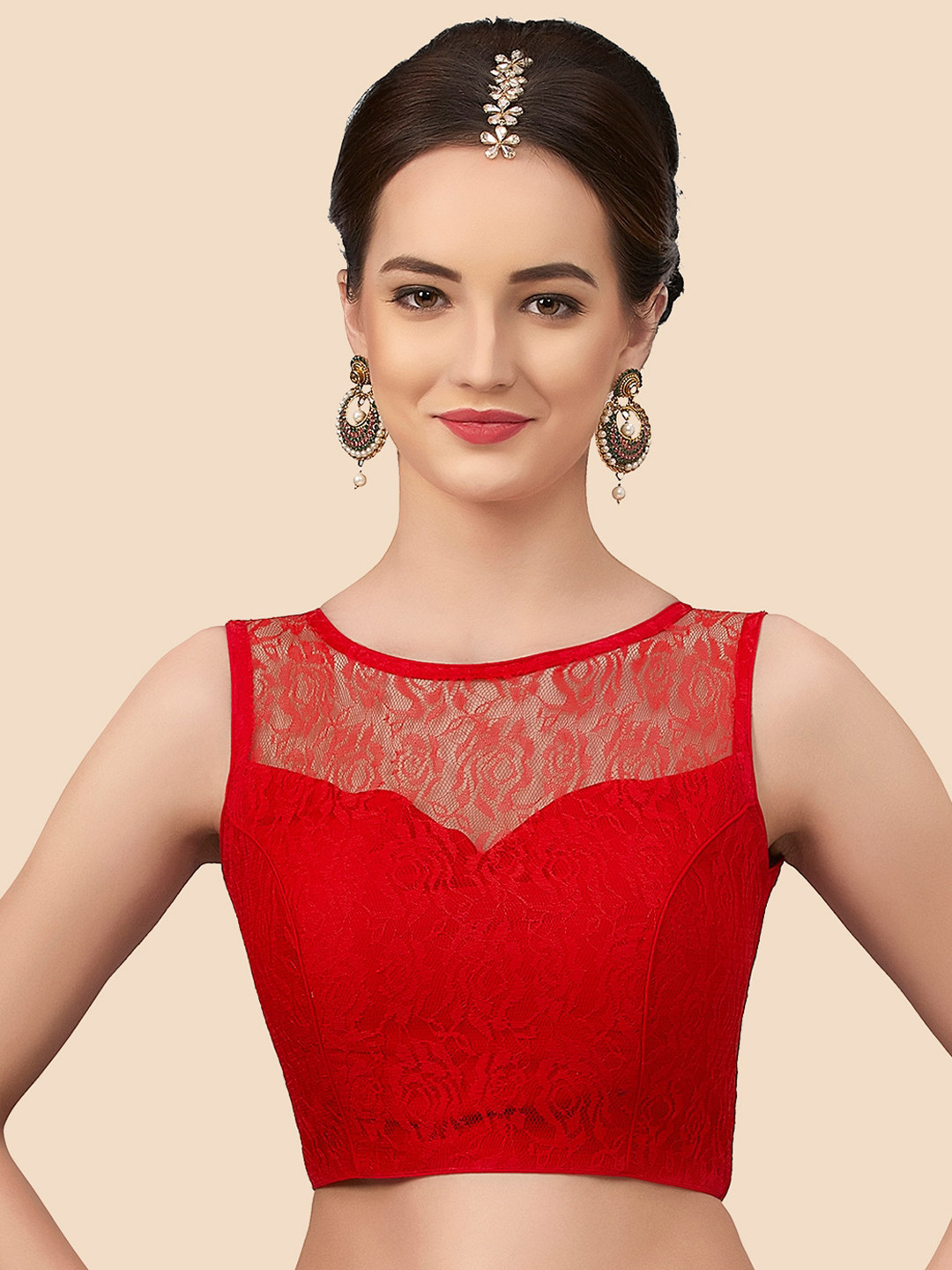 neckbook Women Red Self Design Saree Blouse