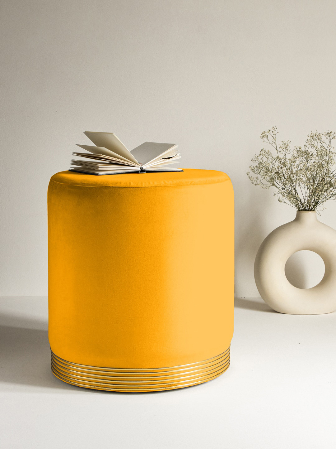 Clasiko Yellow Solid Ottomans With Rings