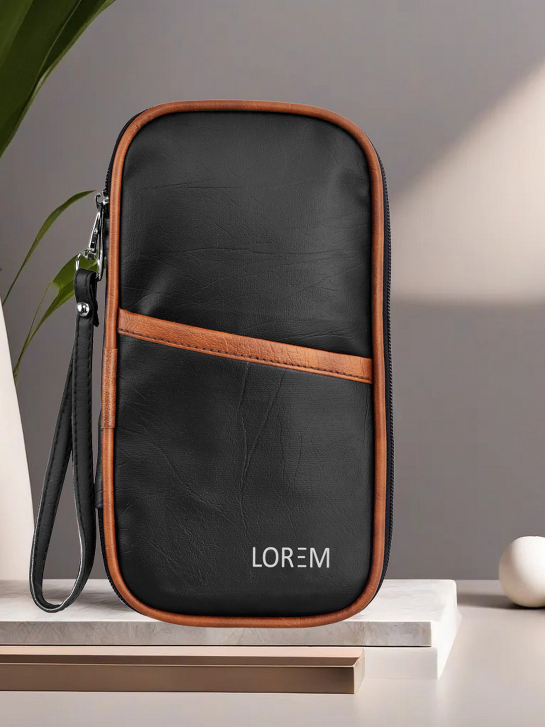 LOREM Unisex Black & Brown Passport Holder