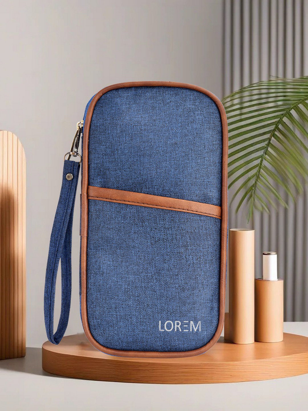LOREM Unisex Blue & Brown PU Passport Holder