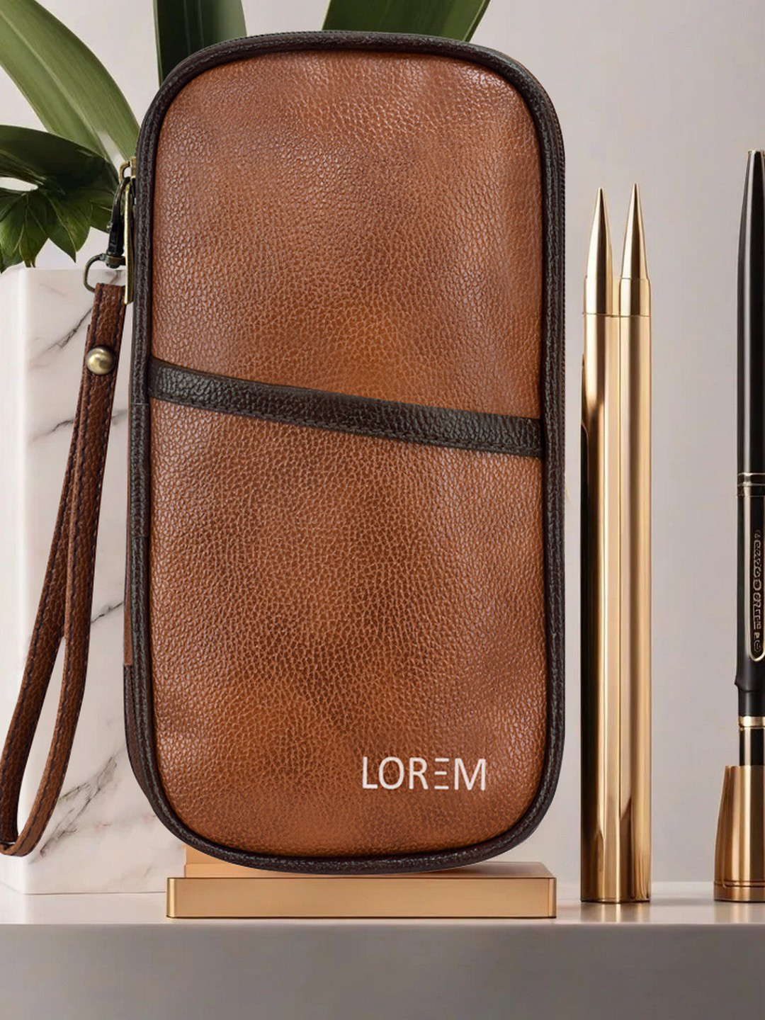 LOREM Unisex Tan & Black Textured Passport Holder