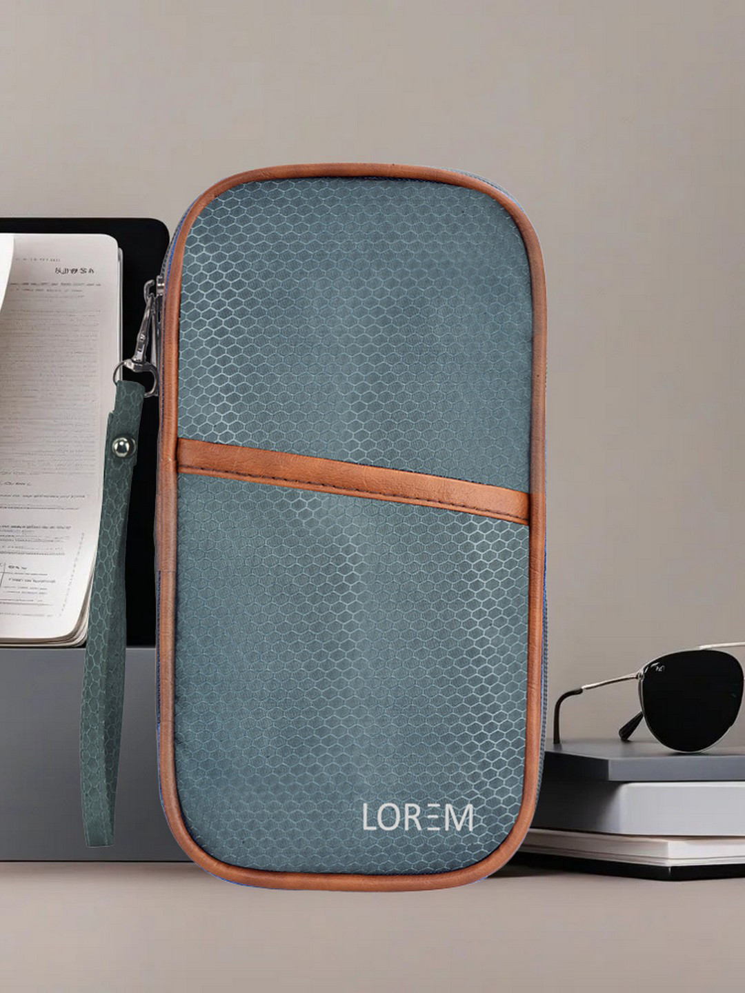 LOREM Unisex Grey Textured PU Passport Holder