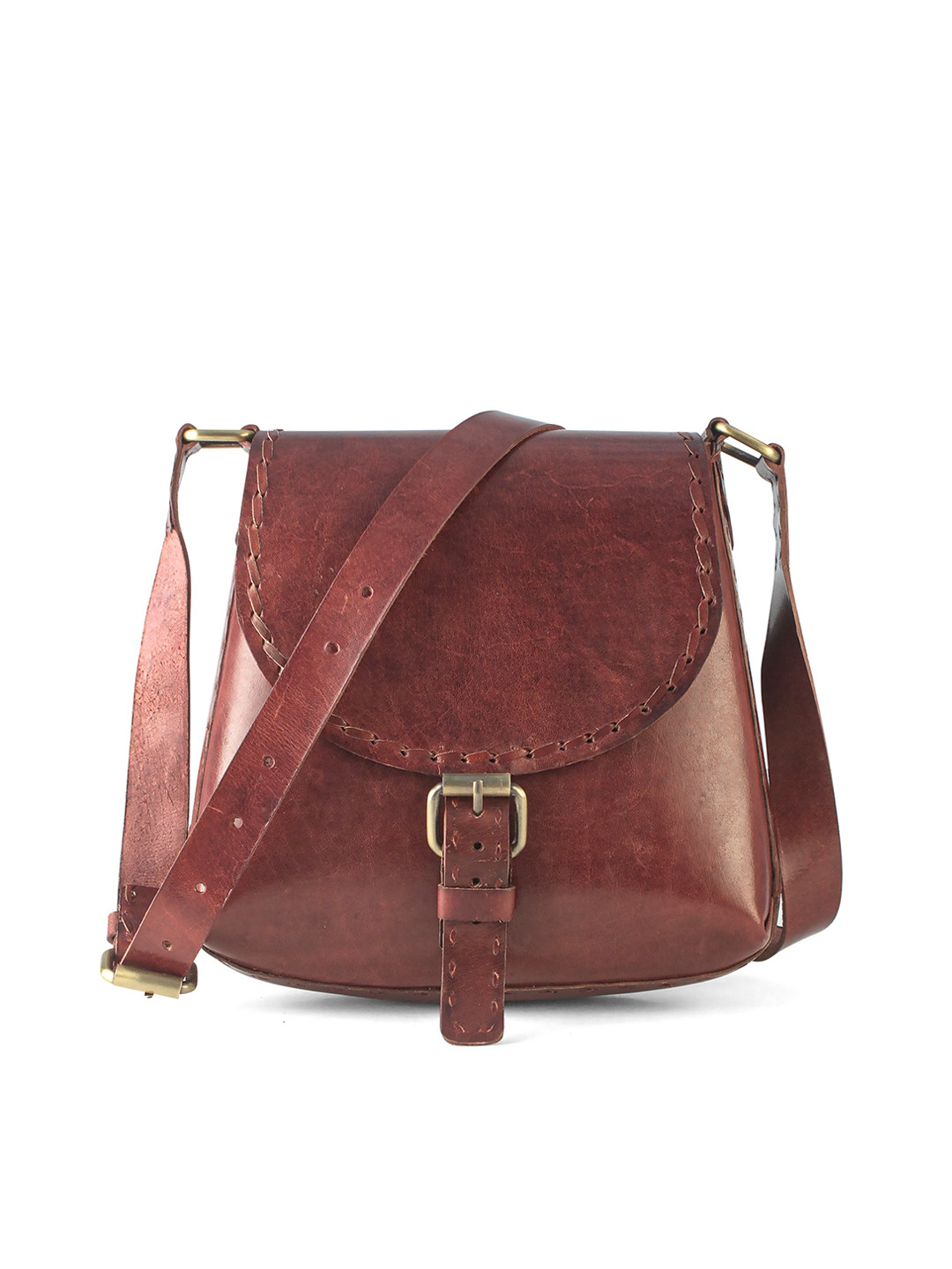 Goatter Brown Leather Oversized Structured Sling Bag