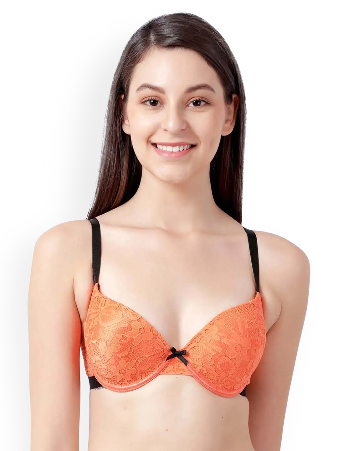 Susie Orange & Black Bra Underwired Lightly Padded