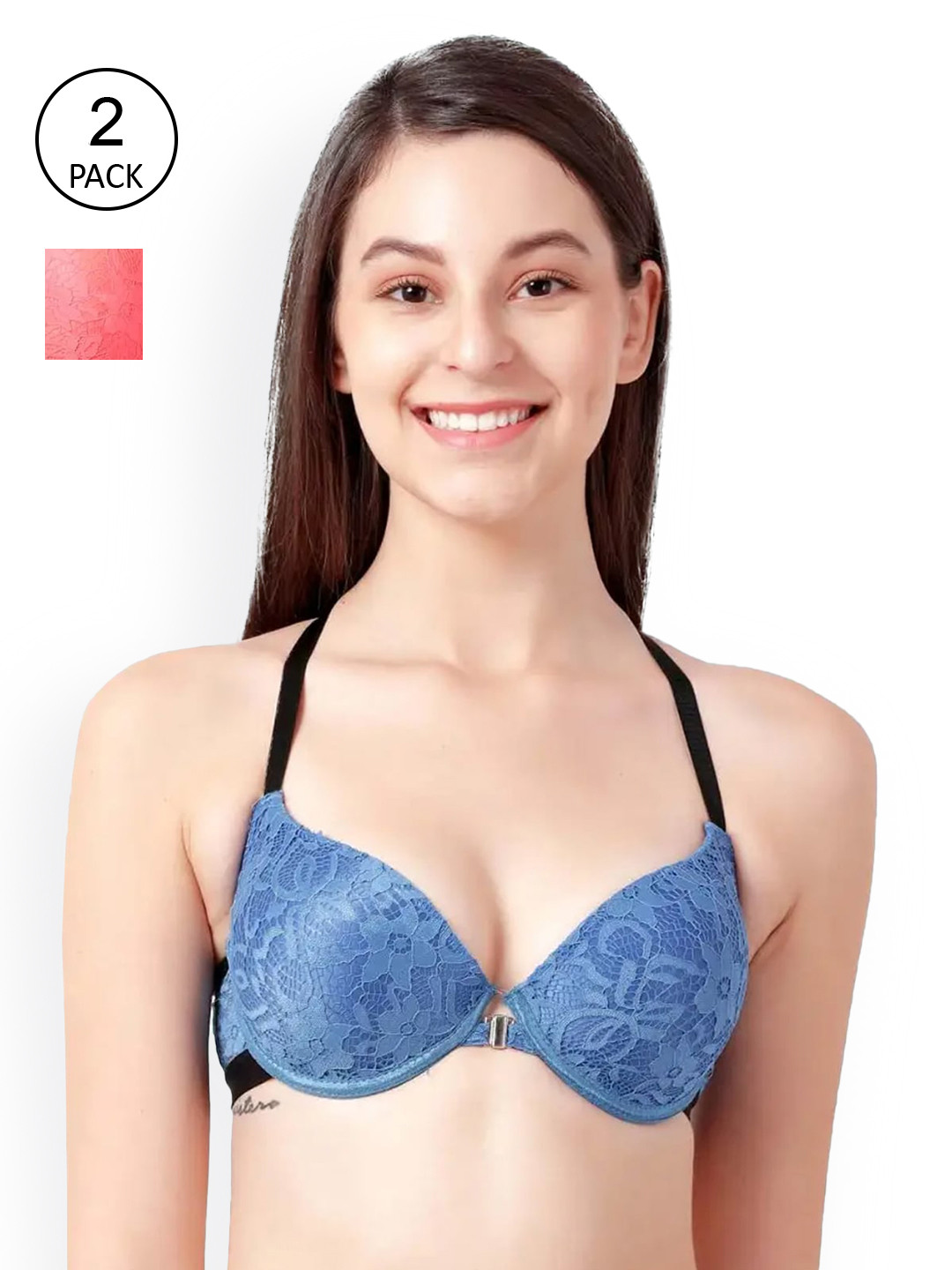 Susie Women's  Blue & Coral Floral Bra Lightly Padded