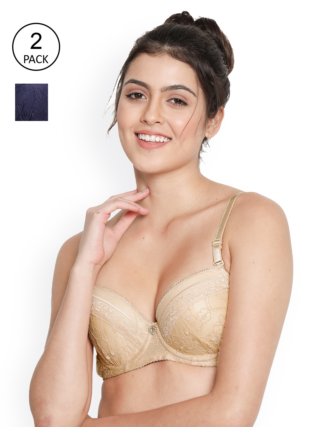 Susie Navy Blue & Beige Pack Of 2 Underwired Lightly Padded Bra