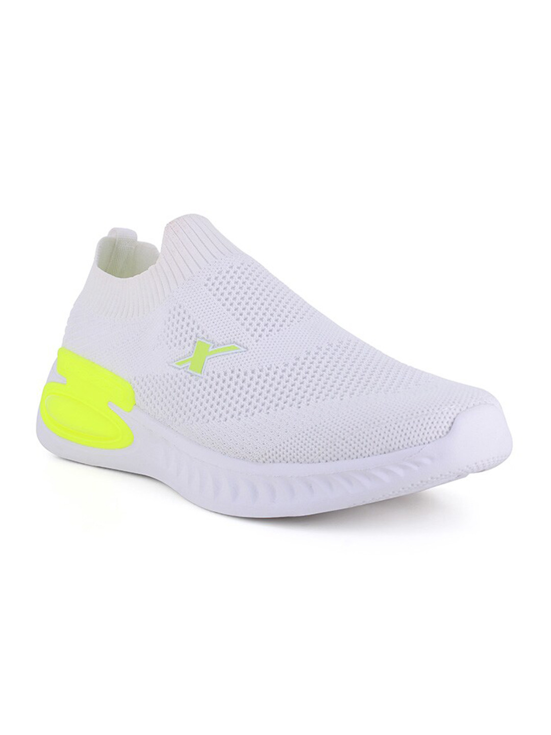 Sparx Men White & Neon-Green Textile Walking Non-Marking Shoes