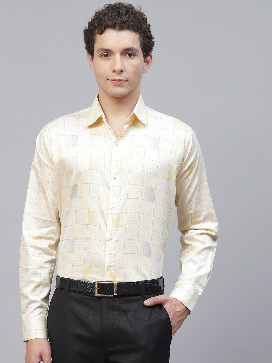 MANQ Men Yellow Smart Fit Checked Semiformal Shirt