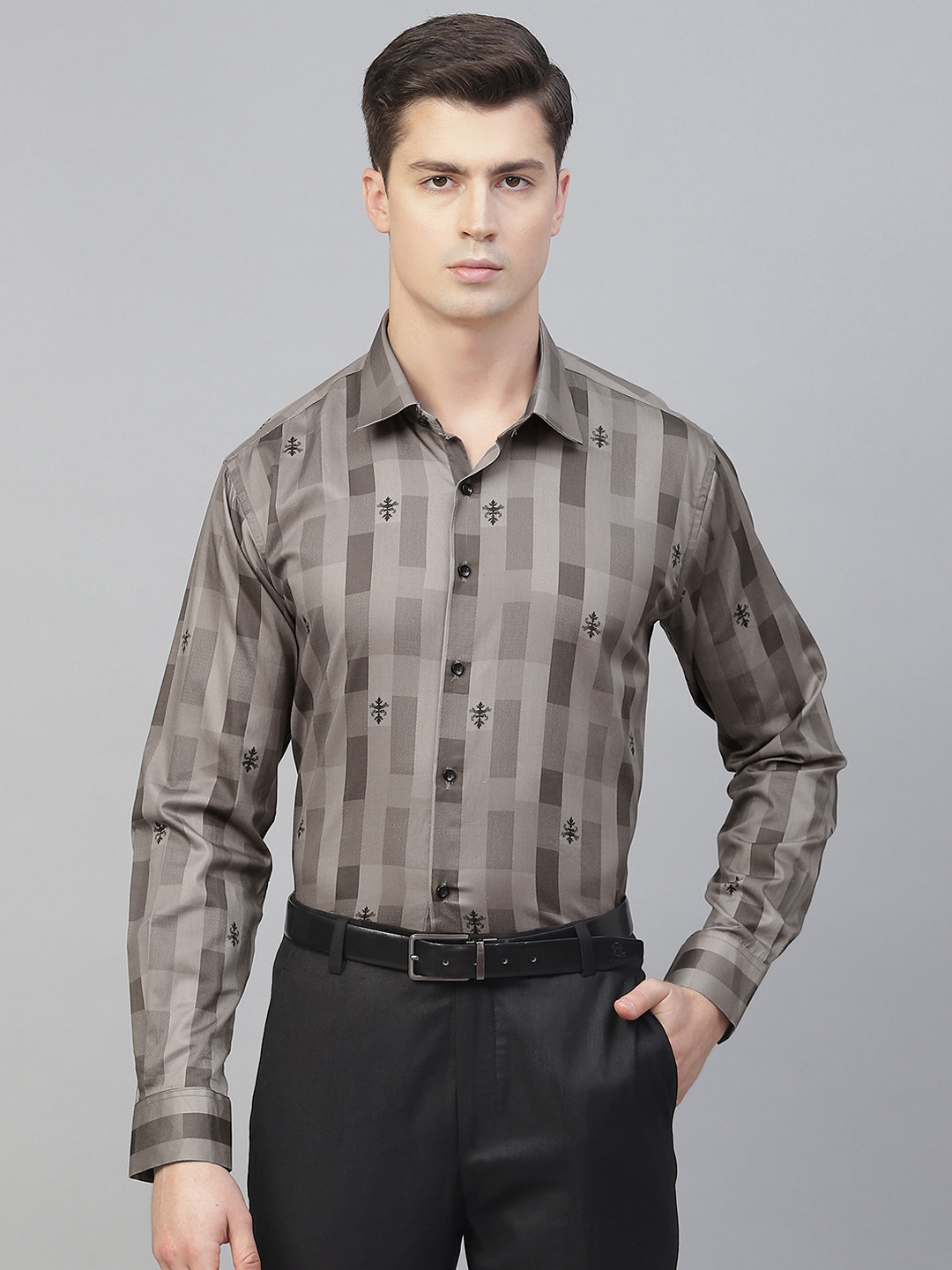 MANQ Men Brown Smart Printed Semiformal Shirt