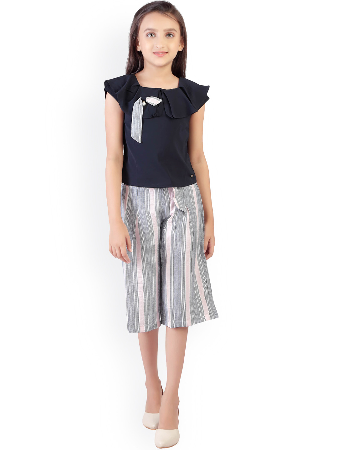 Tiny Girl Girls Navy Blue & Grey Top with Capris