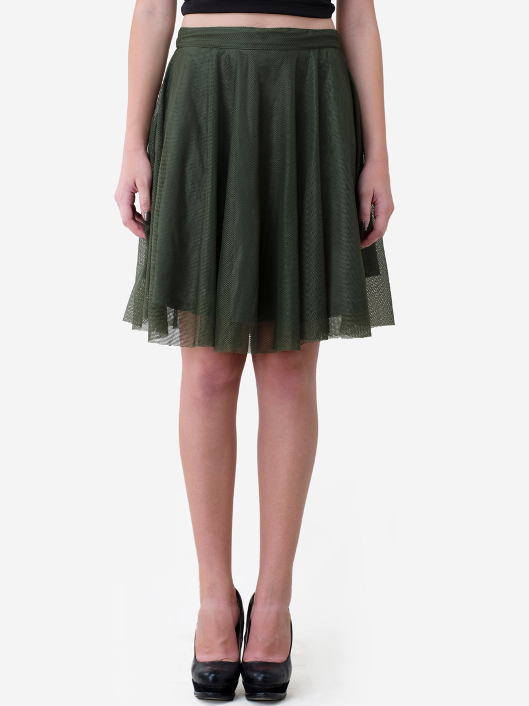V&M Women Green Solid Knee-Length Tulle Skirt