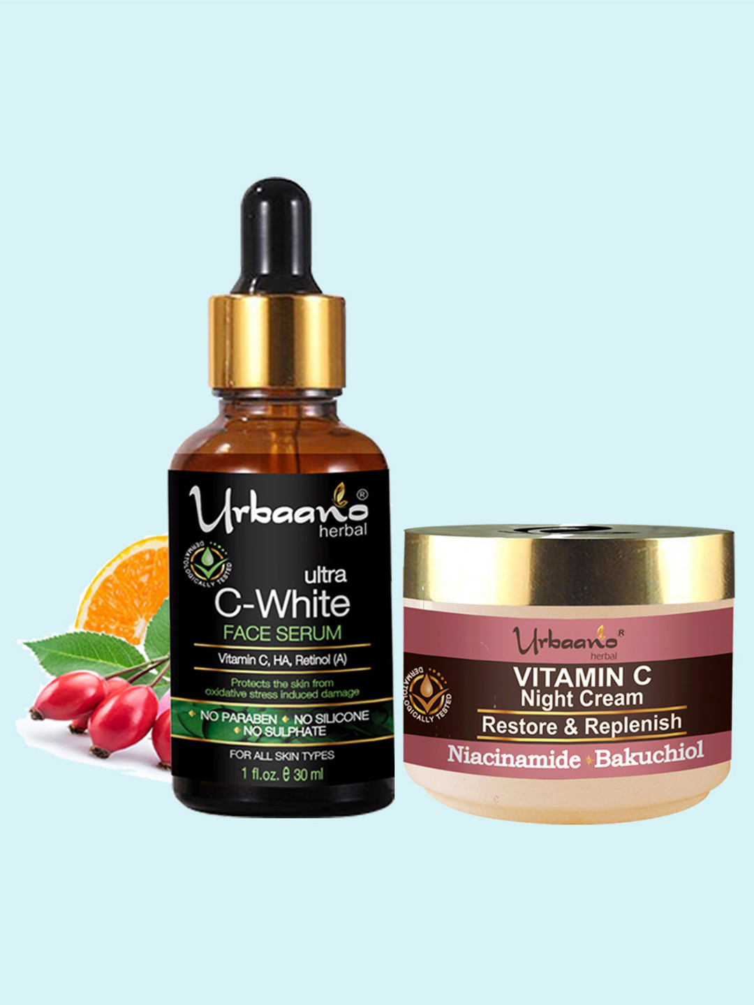 Urbaano Herbal Vitamin C Night Cream & Vitamin C Face Serum Skin Care Gift Set