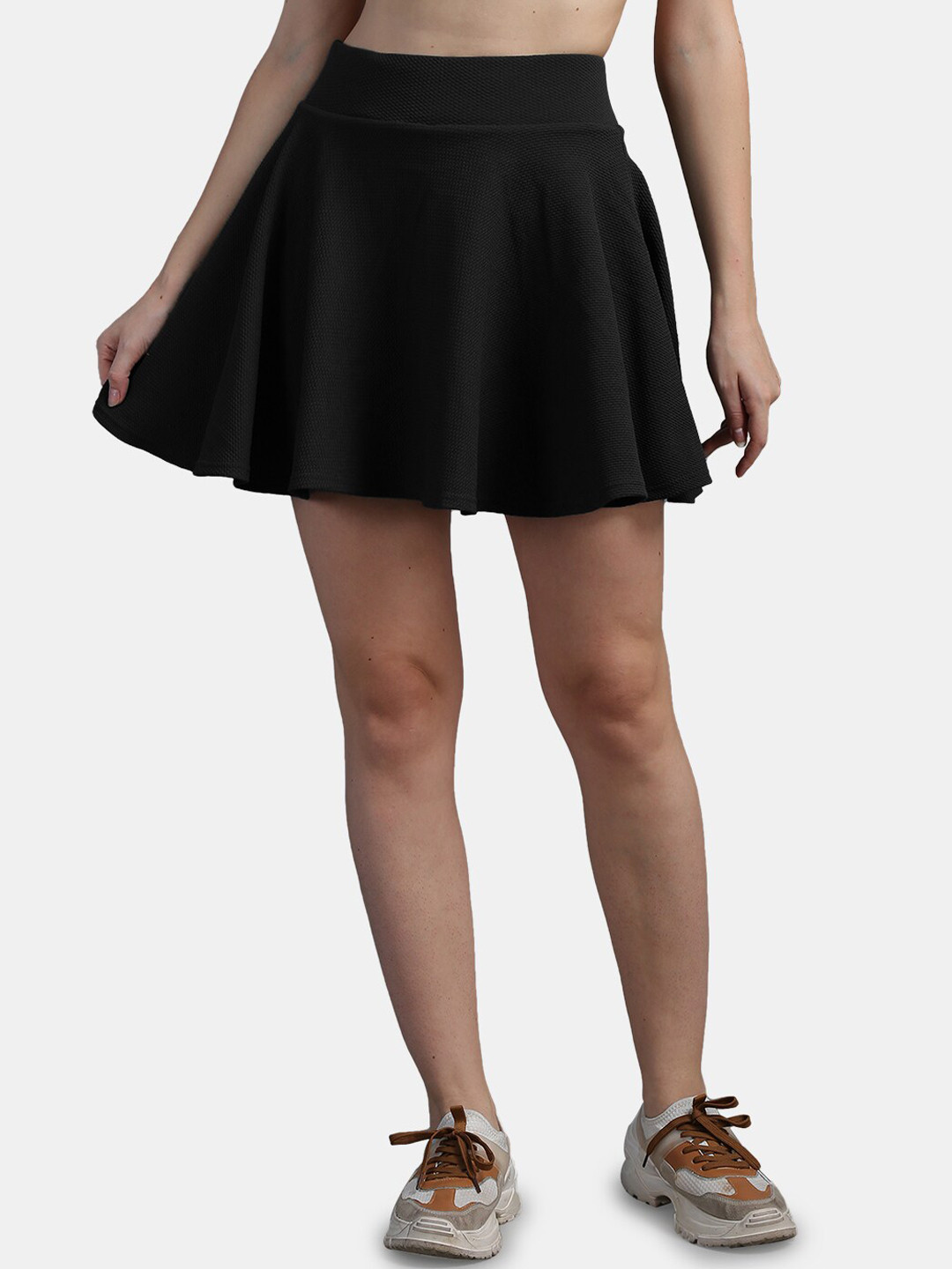 N-Gal Women Textured Flared Skater-Style Mini Skorts