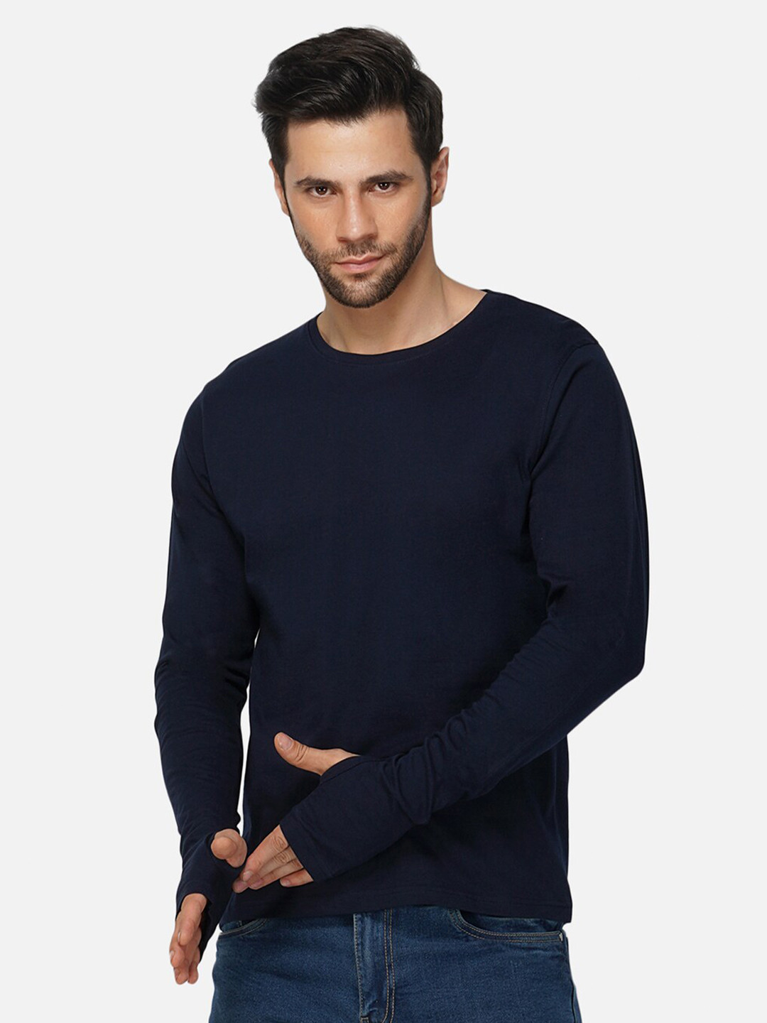 Appulse Men's Long Sleeve Thumbopen Round Neck T-shirt