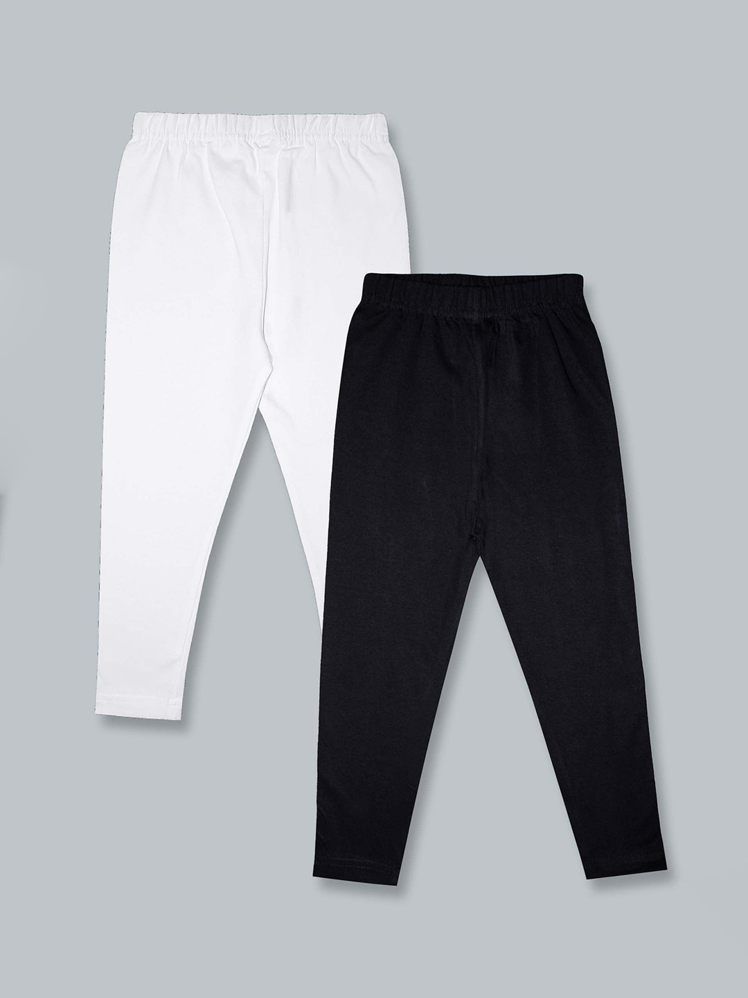 KiddoPanti Girls Black & White Solid Ankle-Length Leggings Pack of 2