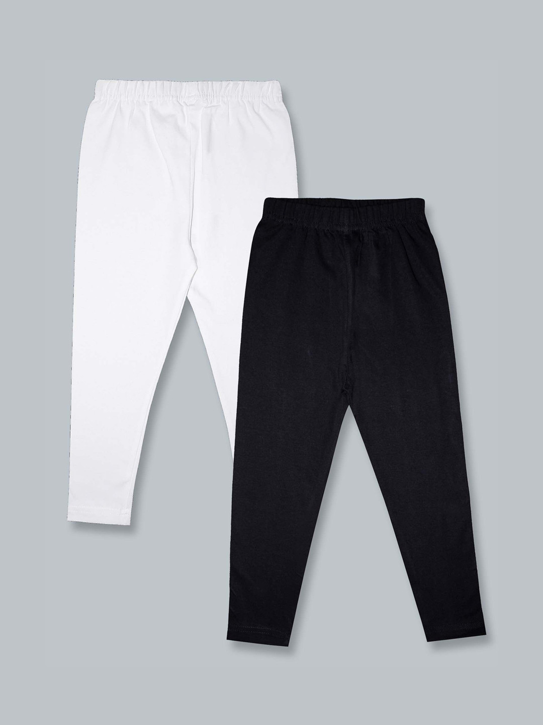 KiddoPanti Girls Pack Of 2 Black and white Solid Ankle-Length Leggings