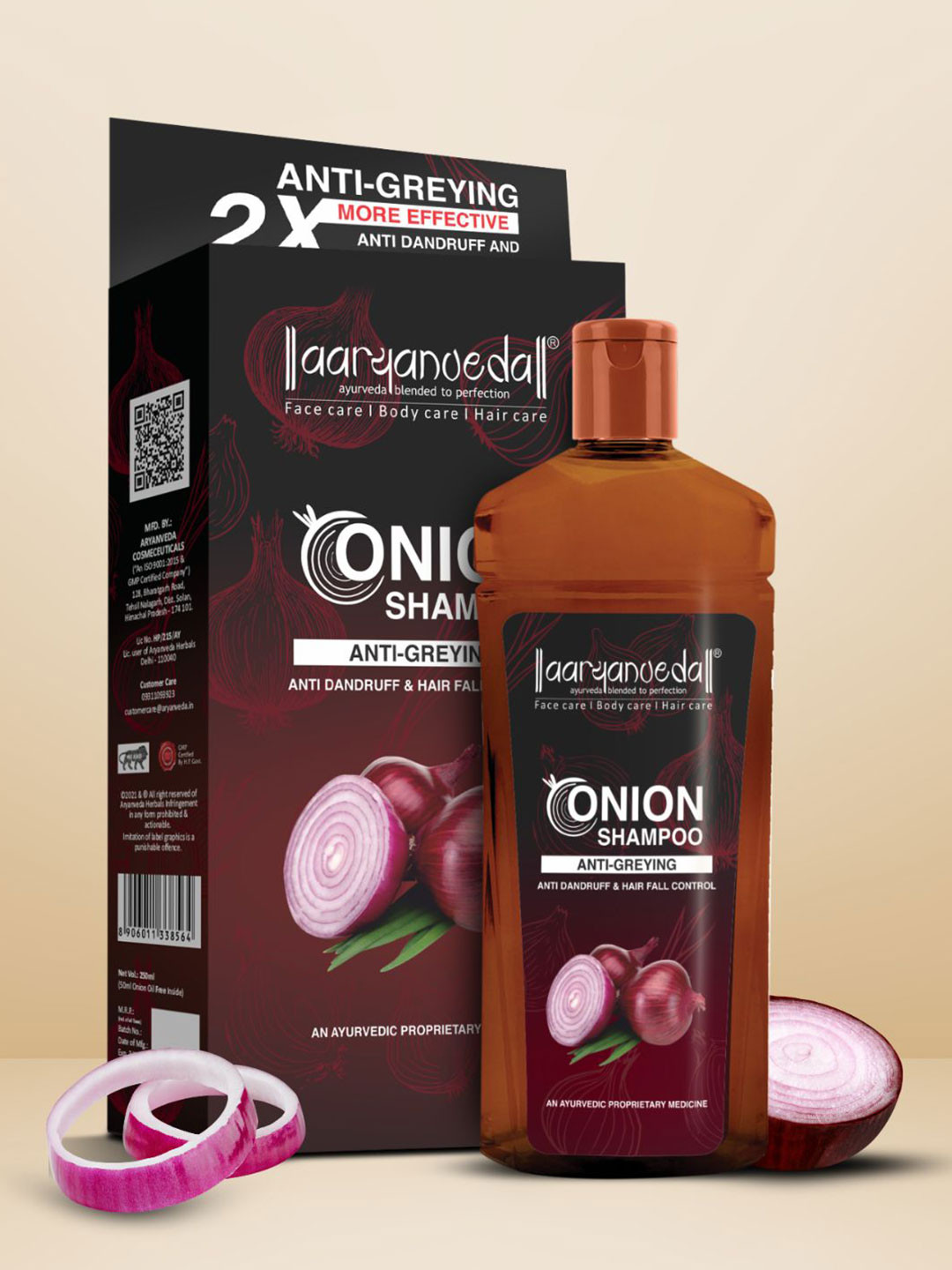 Aryanveda Black Seed Oil Shampoo for Grey Hair 100ml & Red Onion Oil for Dandruff 30ml
