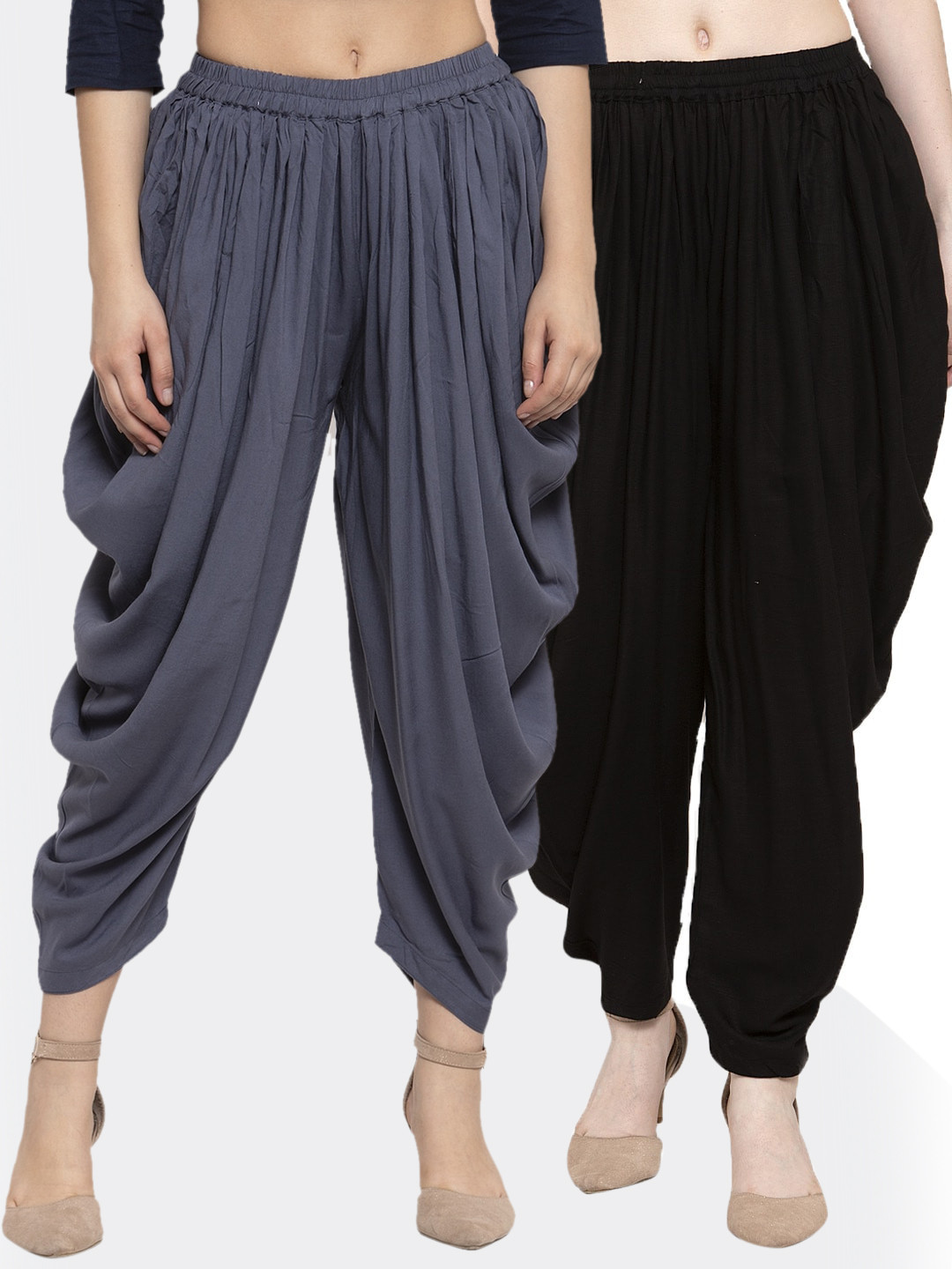 Clora Creation Women Pack of 2 Grey & Black Solid Woven Rayon Dhoti Salwar