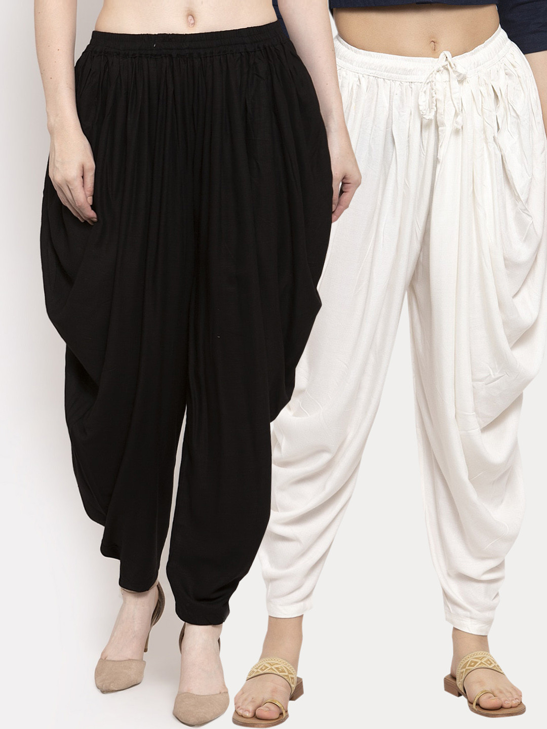 Clora Creation Women  Black & Off-White Pack Of 2 Solid Dhoti Salwars