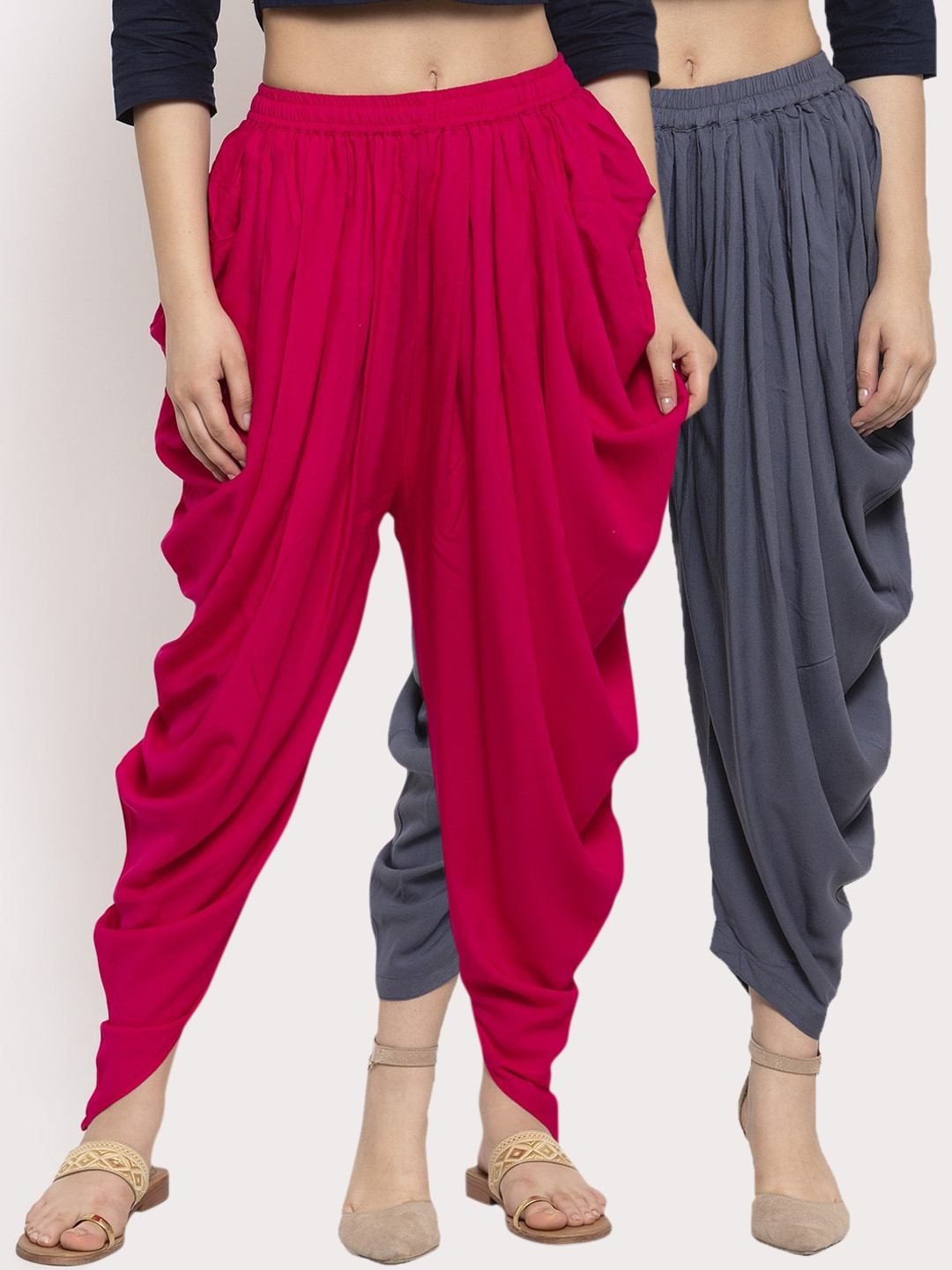 Clora Creation Women Pack Of 2 Magenta & Grey Solid Dhoti Salwars