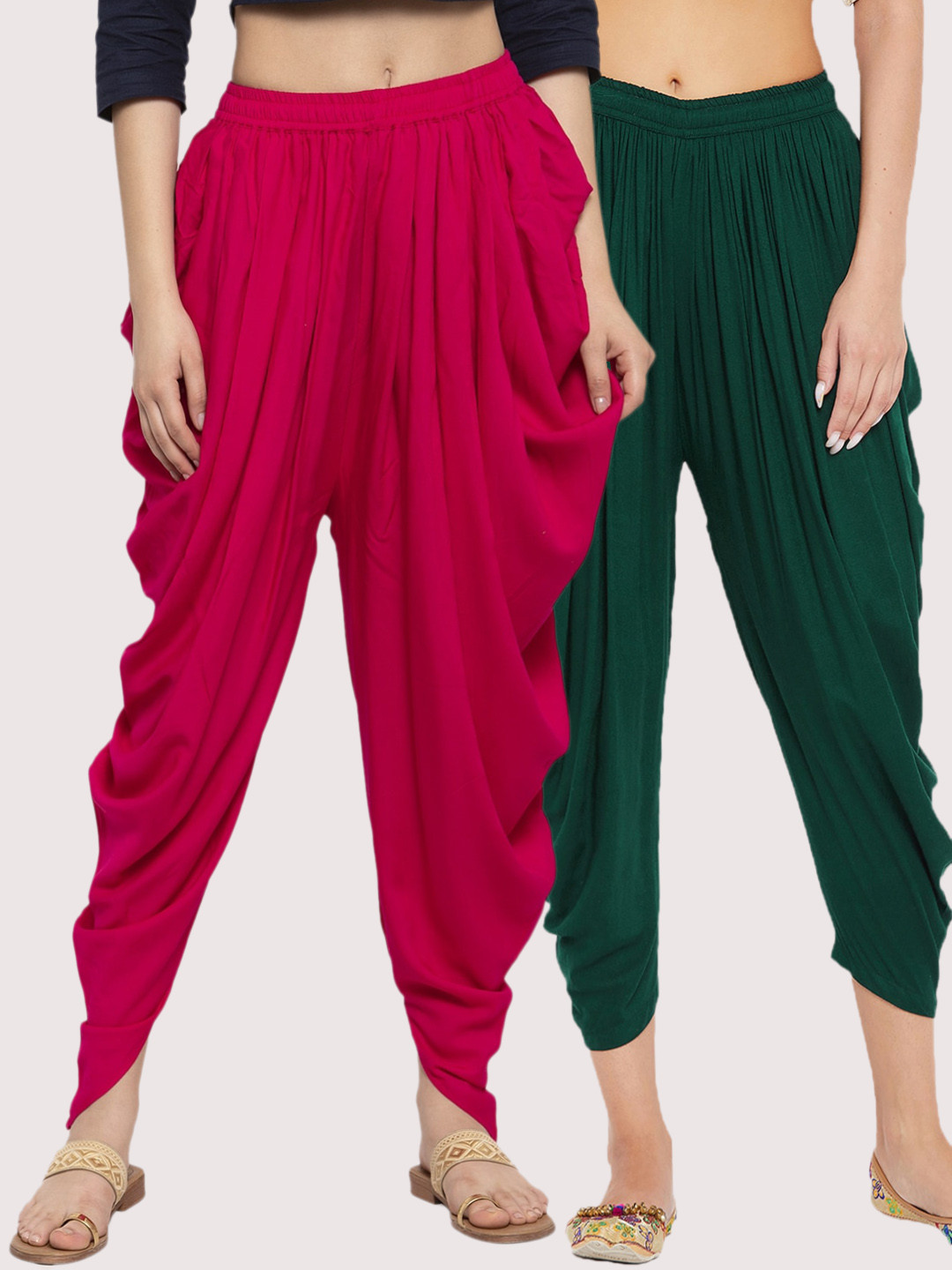 Clora Creation Women Pack Of 2 Magenta & Green Solid Dhoti Salwars