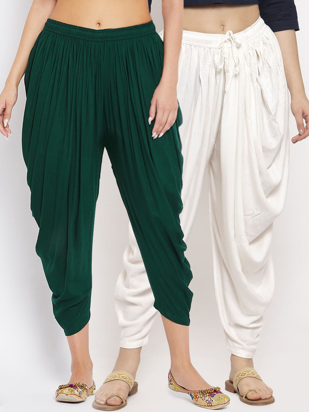 Clora Creation Women Pack of 2 Off-White & Green Solid Dhoti Salwar
