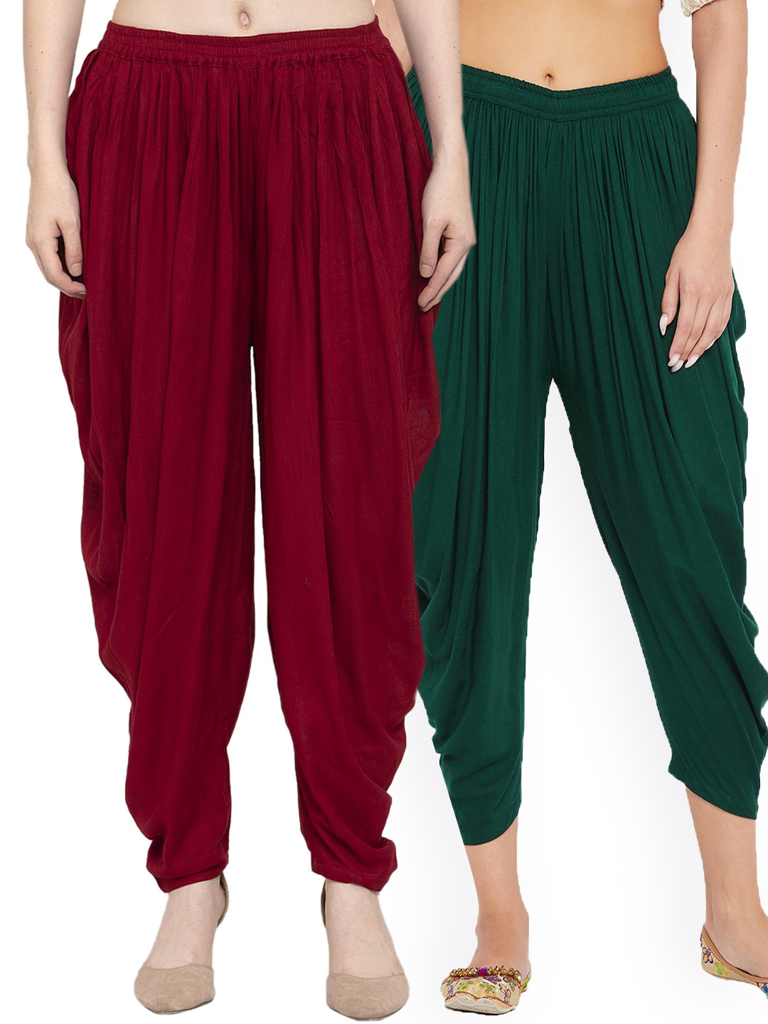 Clora Creation Women Maroon And Green Pack of 2 Solid Dhoti Salwar