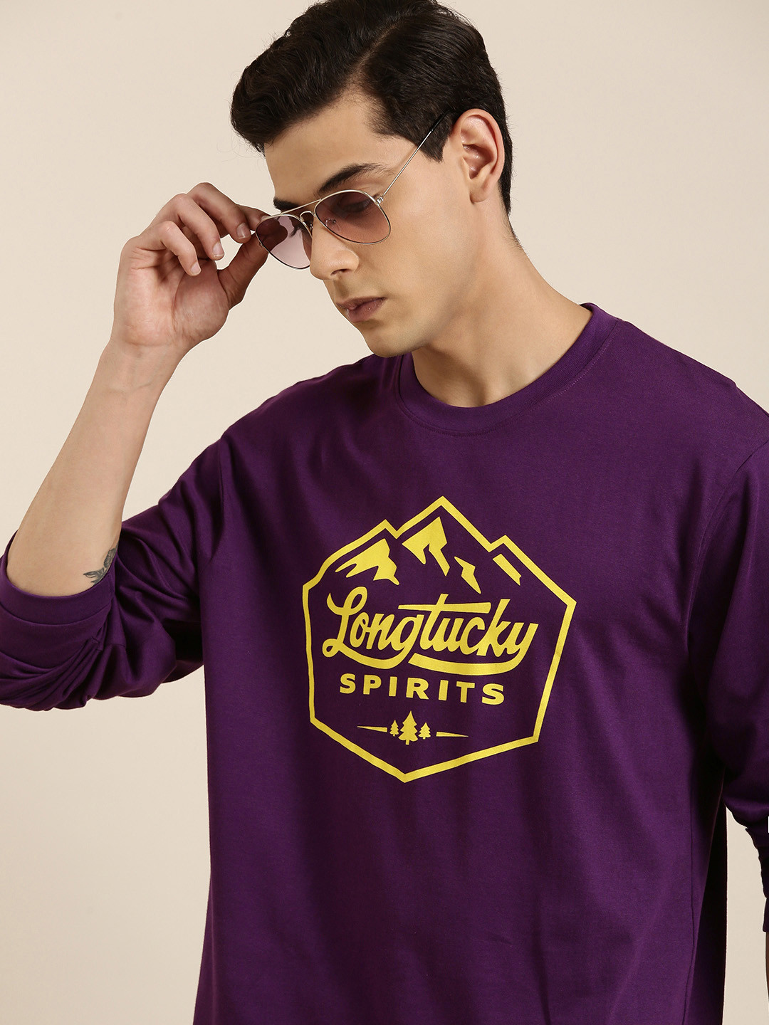 DILLINGER Men Purple Typography Printed Pure Cotton Oversized  T-shirt